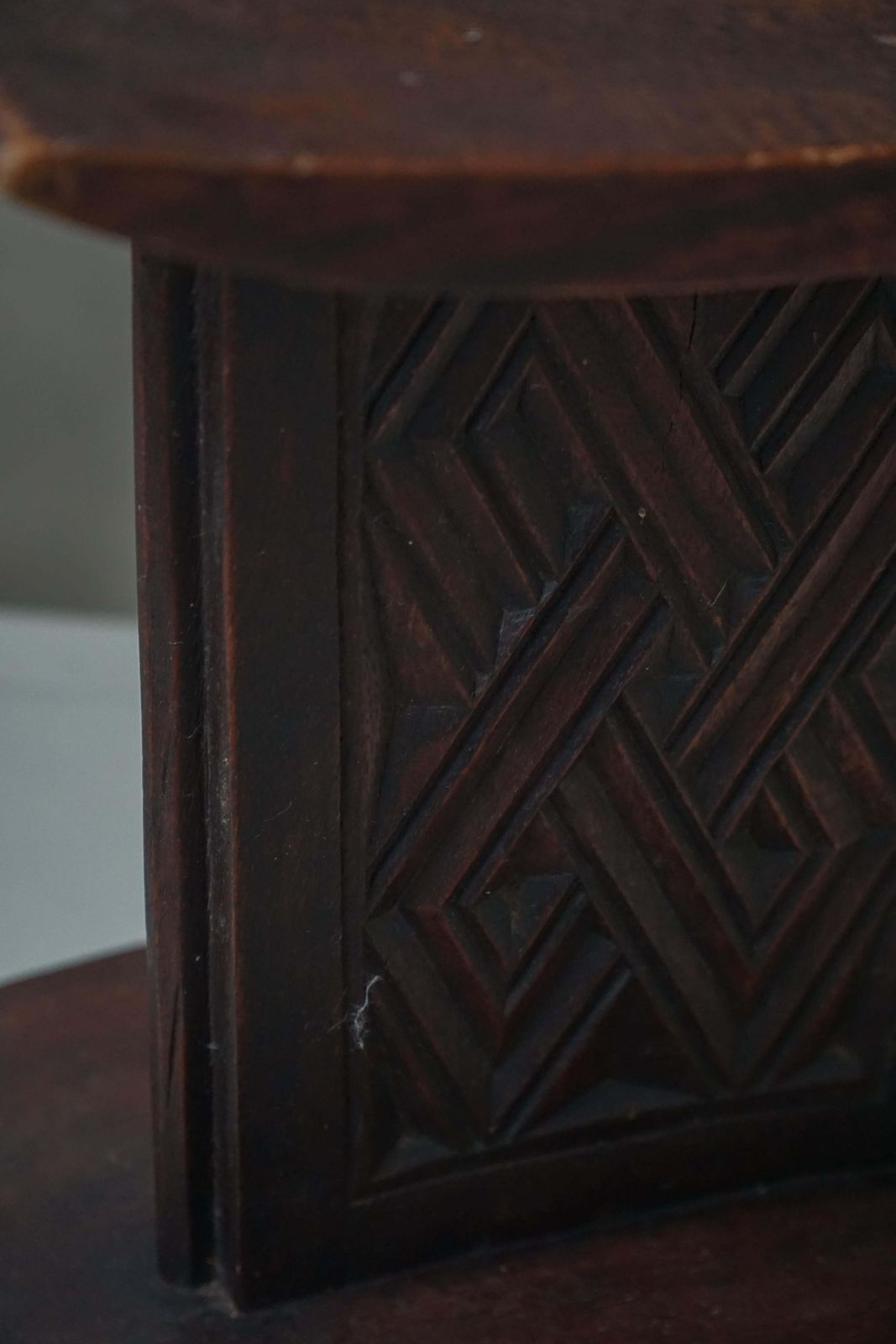 African Sculptural Hardwood Stool, Curved Seat And Architectural Base, 1970s photo vinterior