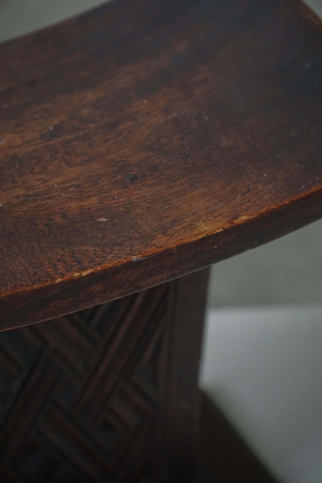 African Sculptural Hardwood Stool, Curved Seat And Architectural Base, 1970s photo buy