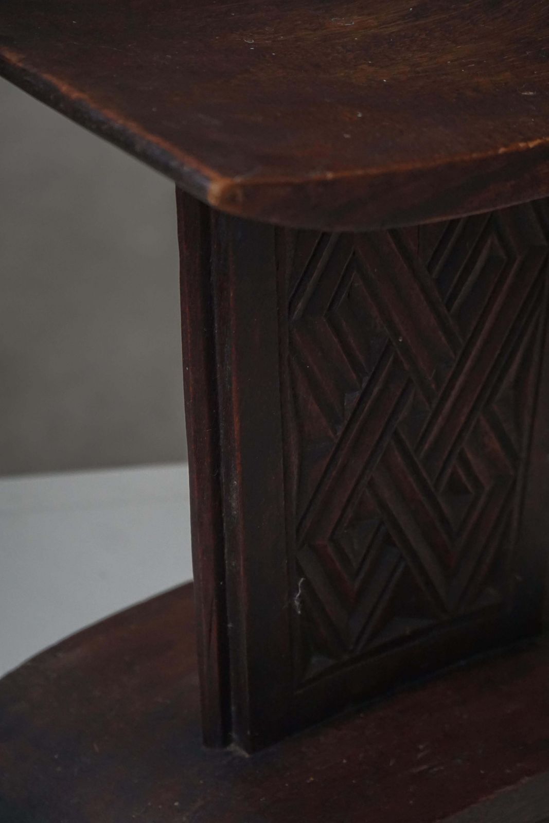 Furniture African Sculptural Hardwood Stool, Curved Seat And Architectural Base, 1970s photo