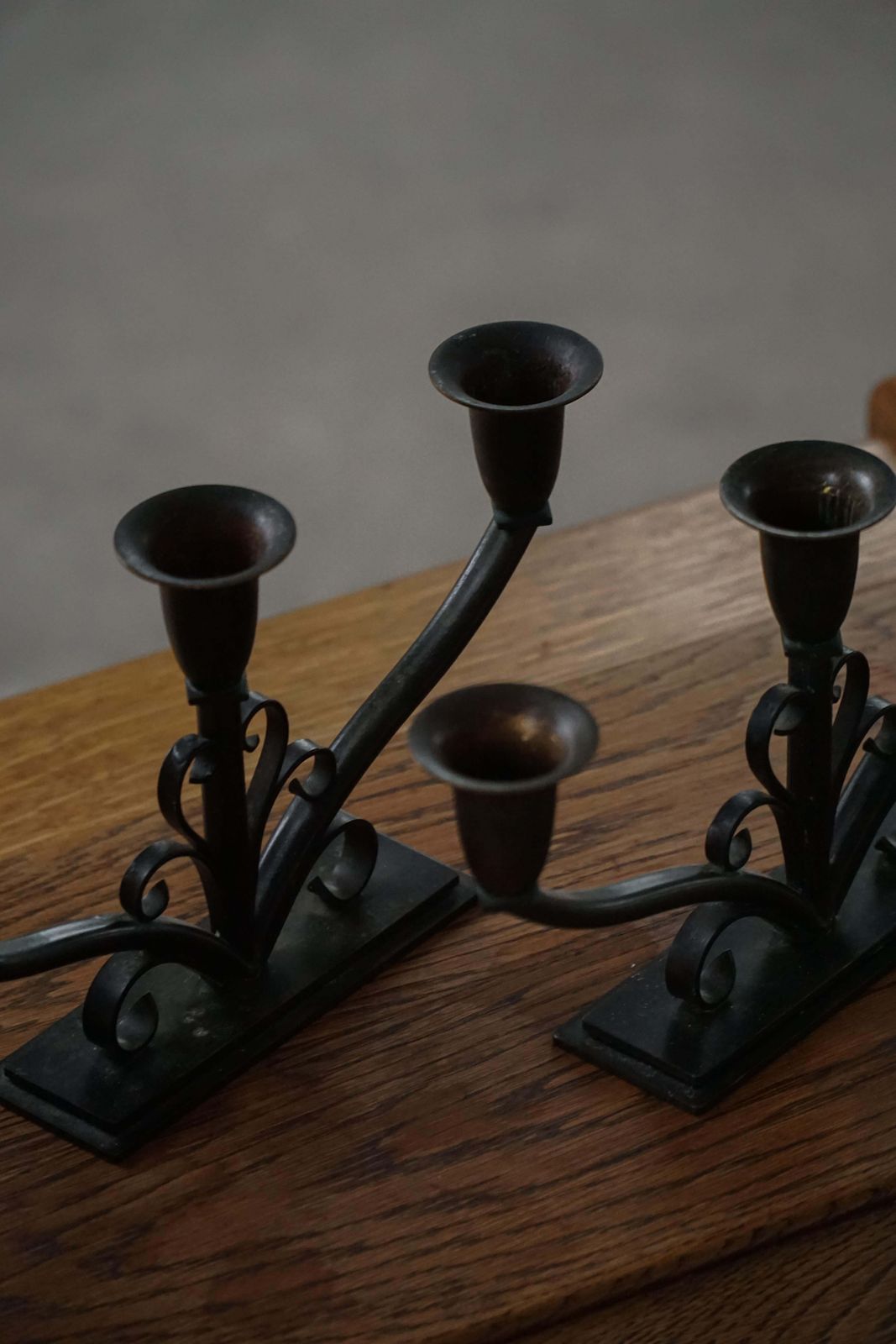 photo furniture Early 20th Century, Pair Of Art Deco Danish Metal Three Arm Candelabra, 1930s