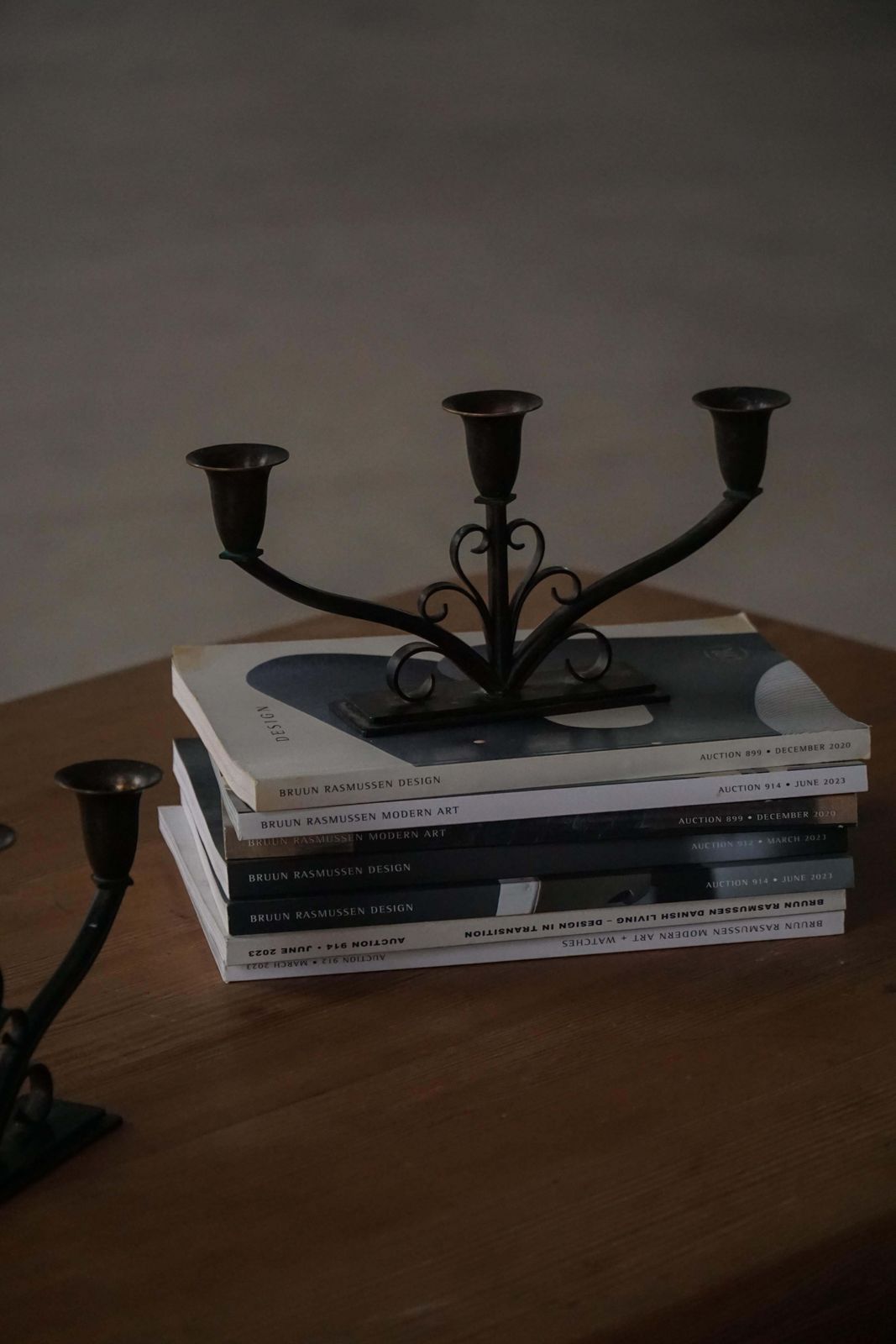 Home Decor Early 20th Century, Pair Of Art Deco Danish Metal Three Arm Candelabra, 1930s photo