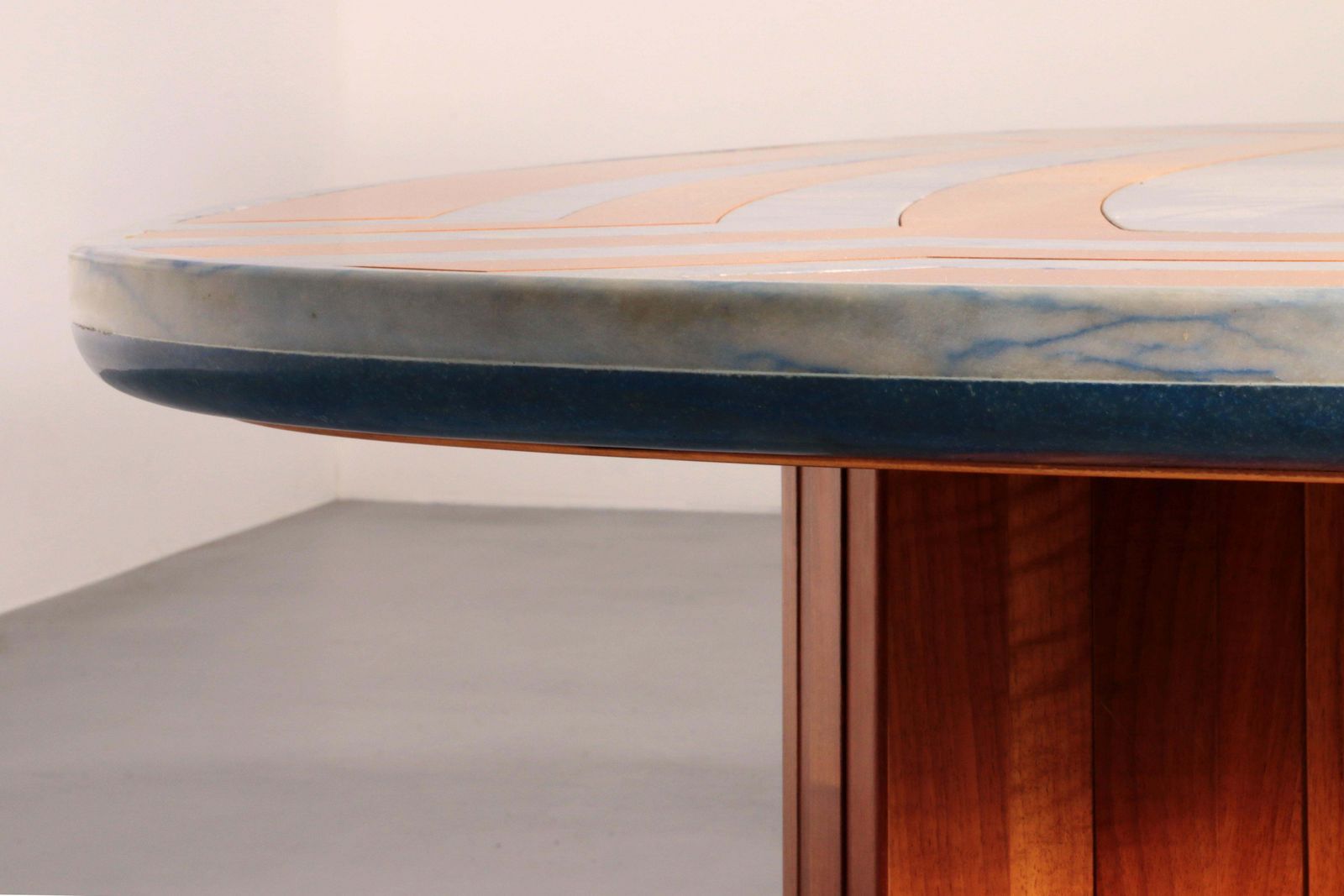 photo for sale Exquisite Blue Braziliaans Marble Tabletop With Hand Inlaid Wood