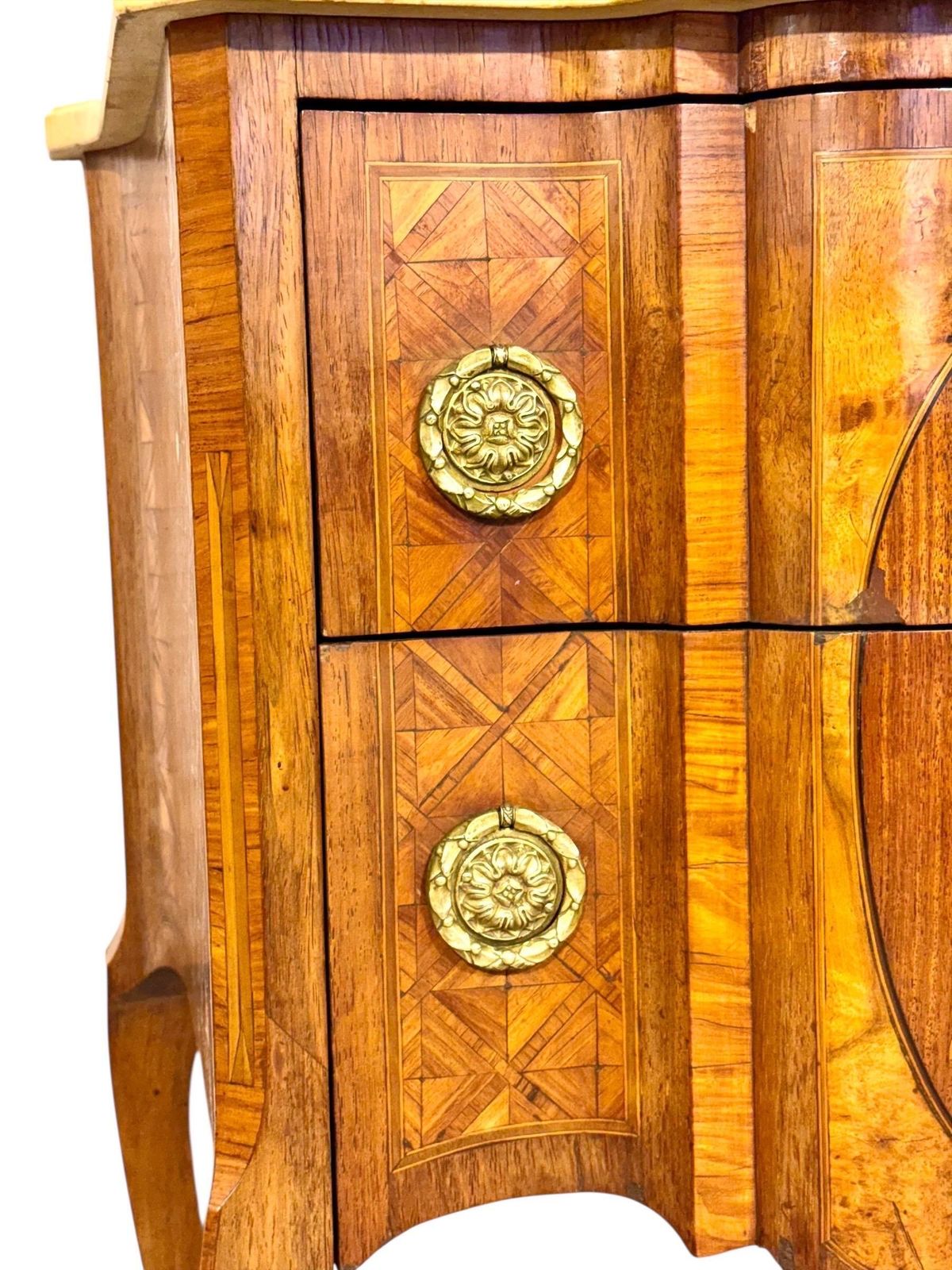 French Louis XV Style Marquetry Commode With Marble Top, Late 19th Century photo buy