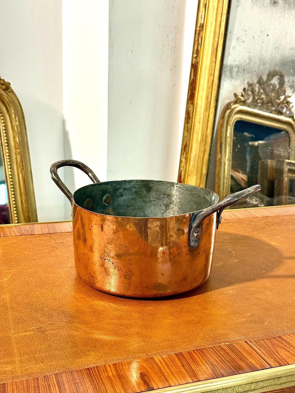 photo furniture 19th Century Antique French Copper Stock Pot With Iron Handles