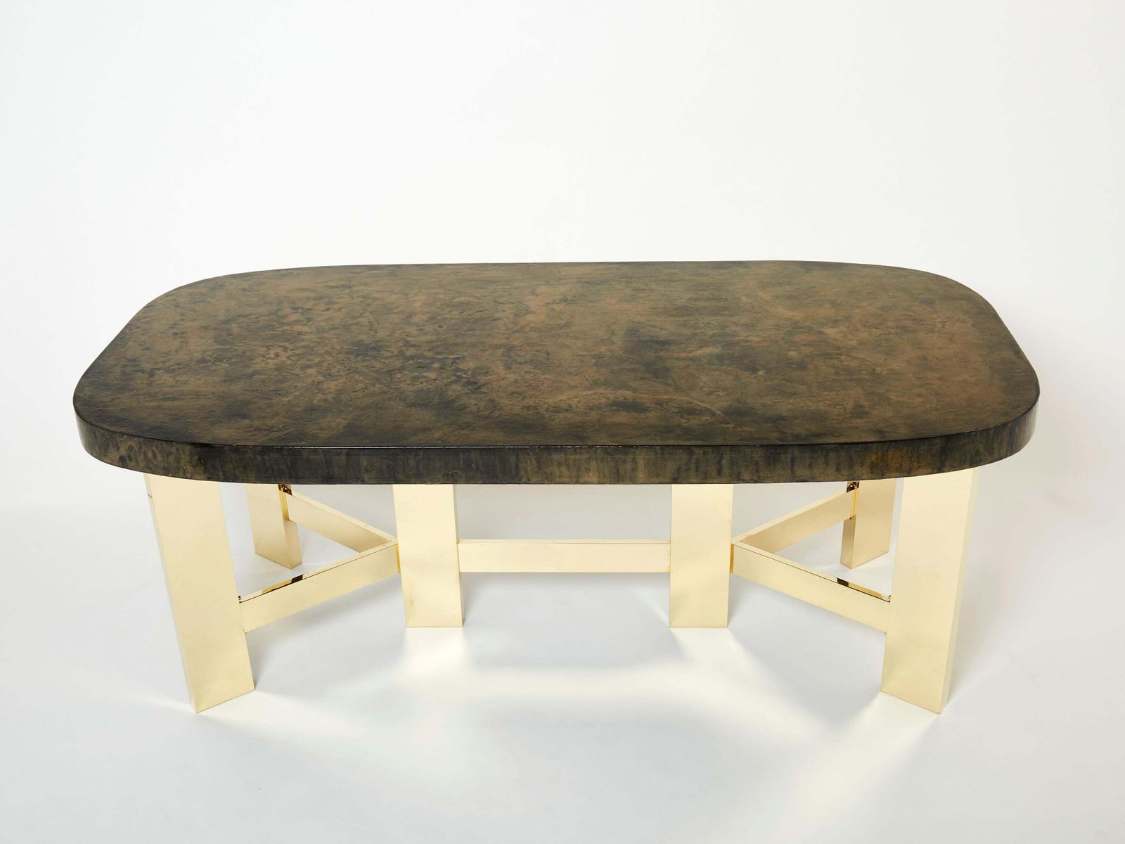 Table à manger brutaliste belge en résine et laiton, 1970 photo furniture