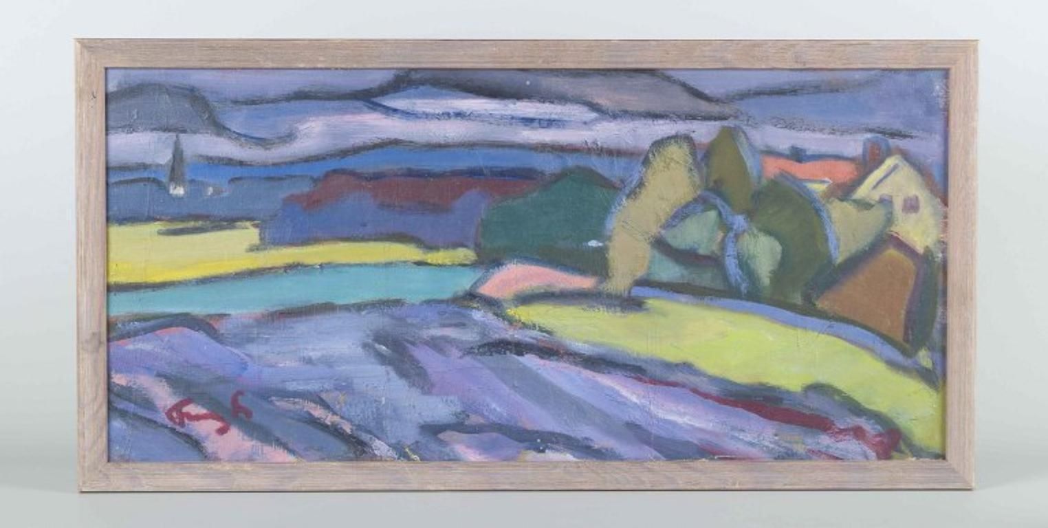 Swedish Artist. Oil On Board. Rural Scenery With Houses. Ca. 1960s photo furniture