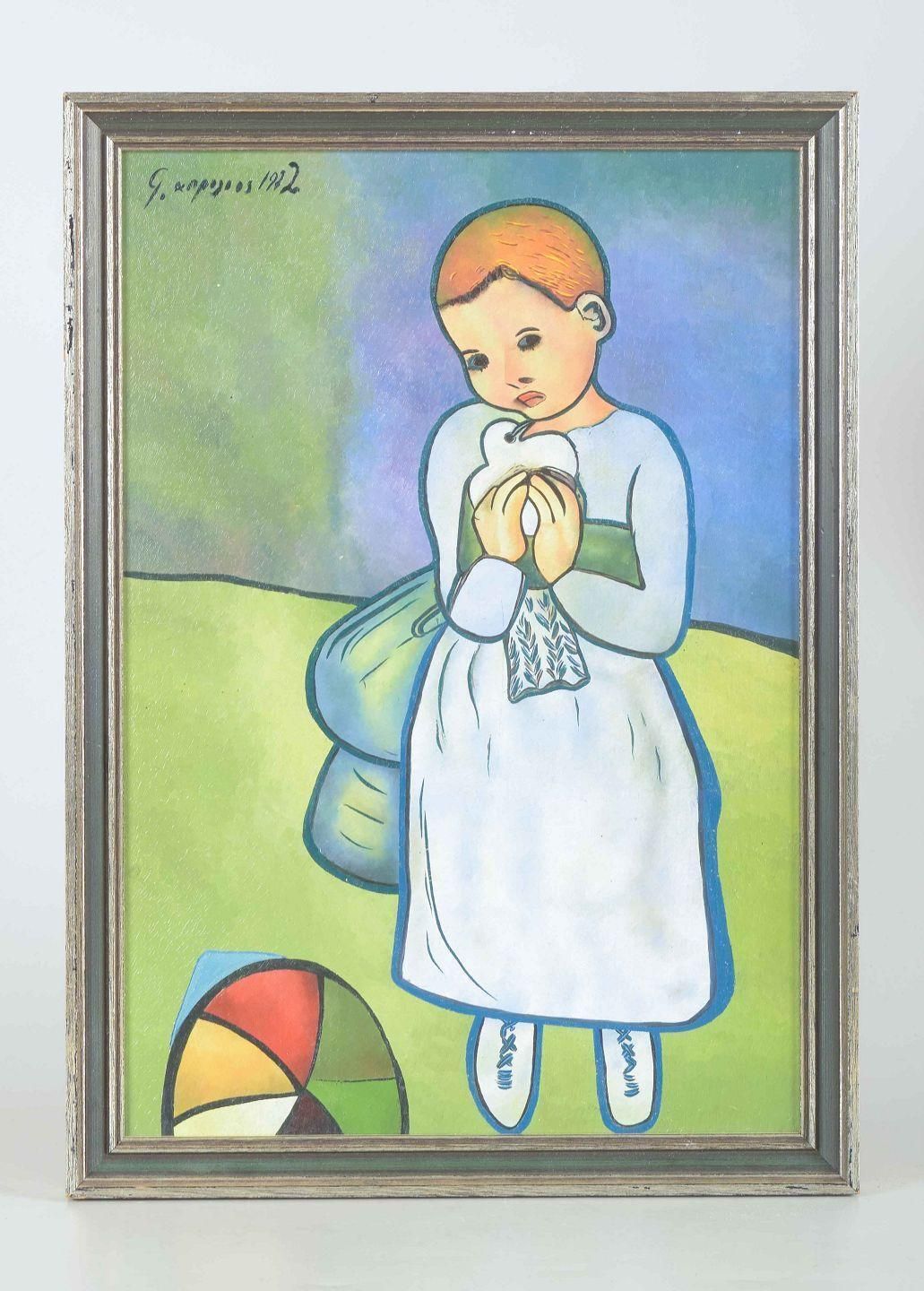 Child Holding A Dove. Oil On Canvas. Painted After Pablo Picasso. photo furniture