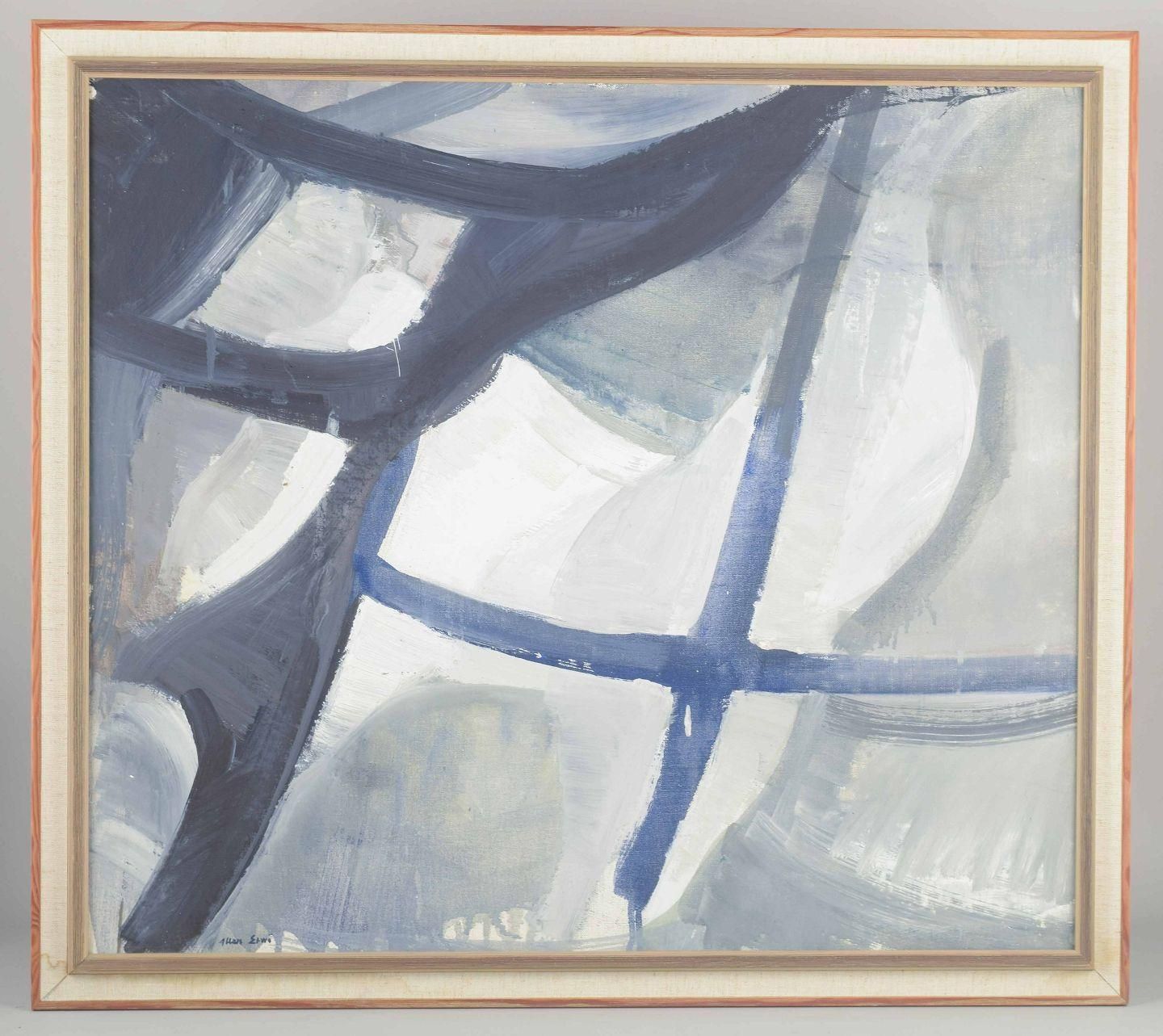 Allan Erwö. Oil On Canvas. Abstract Composition In Blue, White And Grey Tones. photo furniture