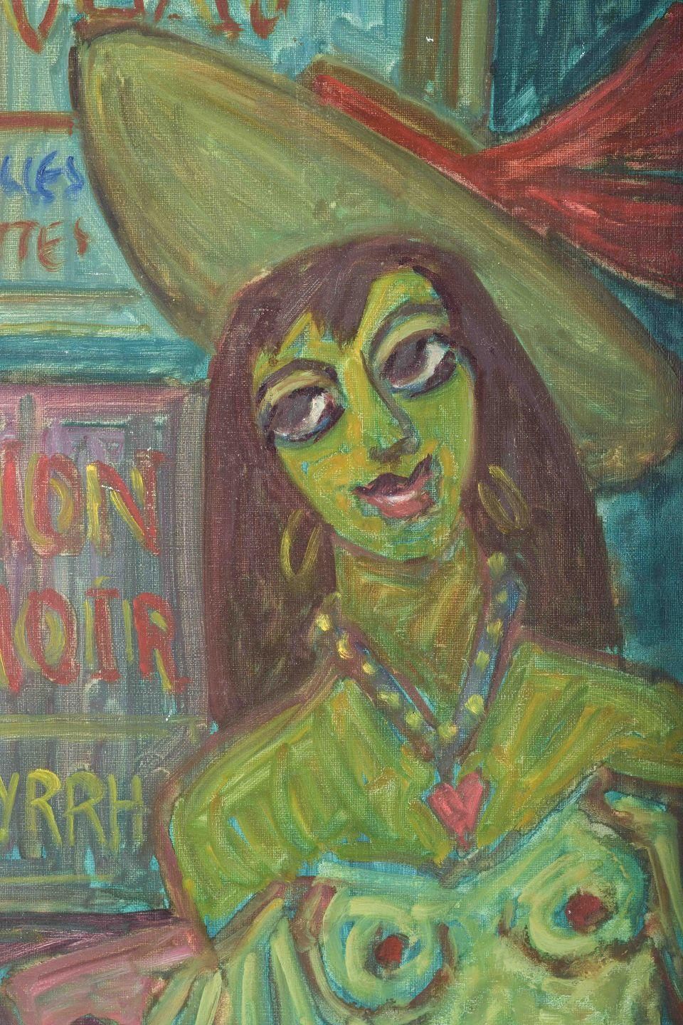 Erik Larsen. Oil On Canvas. Portrait Of A Woman In A Bar. Mid 20th C. photo furniture