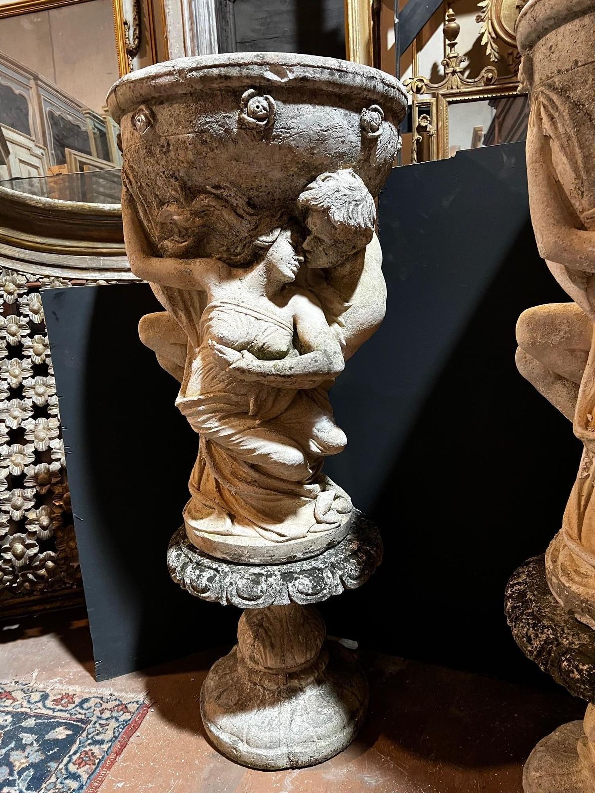 Pair Of Large Composite Stone Vases With Allegorical Figures, Italy photo 4382.0