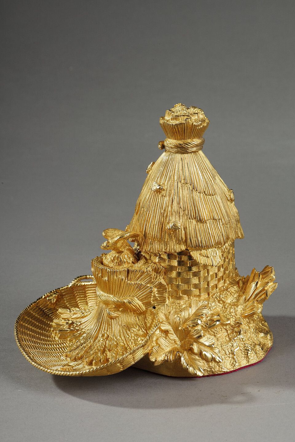 Rare Freemason Inkwell In Gilt Bronze And Beehive Shape, 19th Century photo for sale