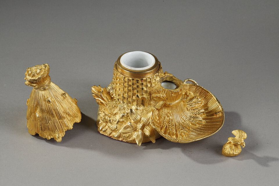 Rare Freemason Inkwell In Gilt Bronze And Beehive Shape, 19th Century photo buy
