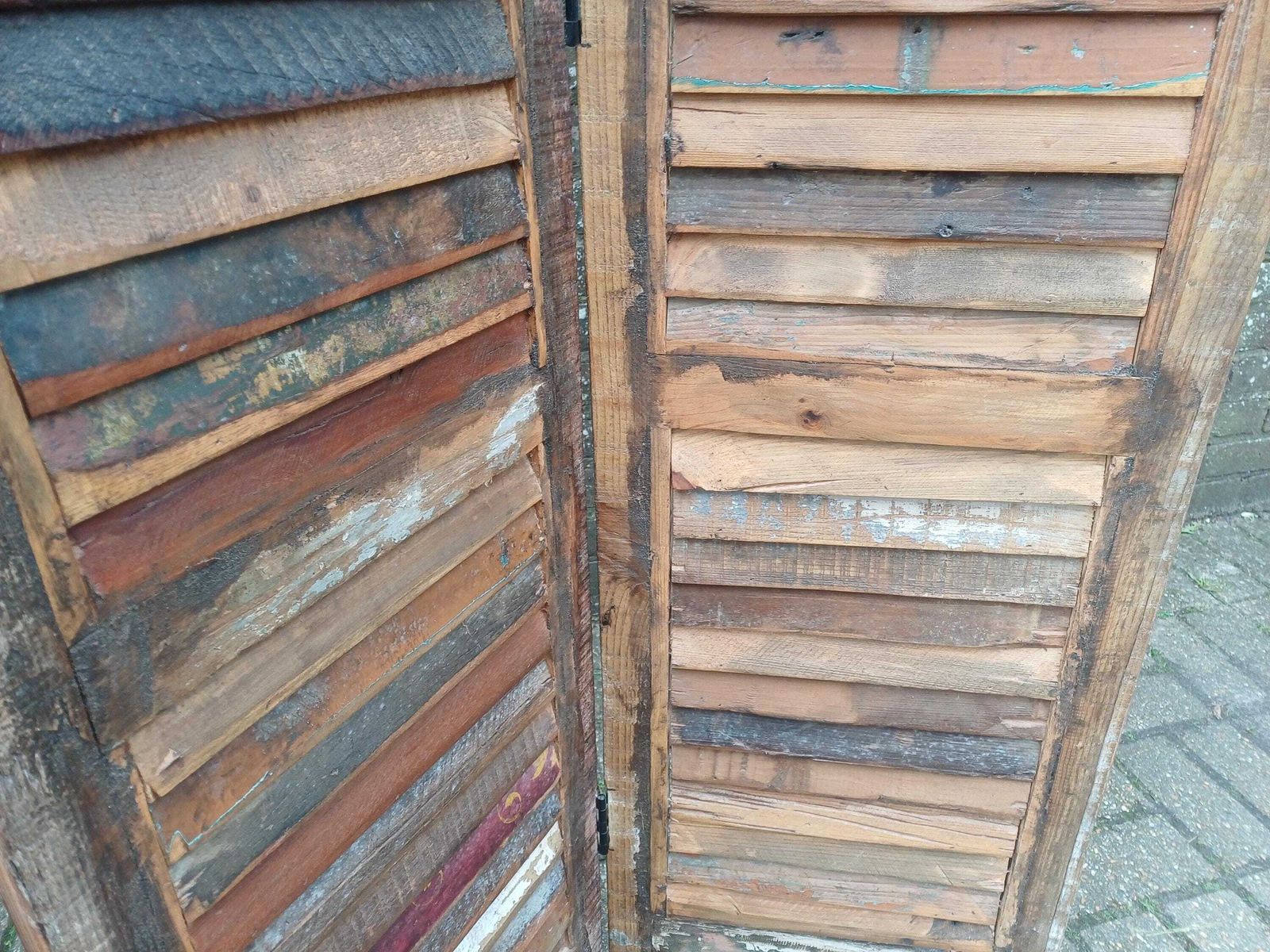 photo furniture Large Bespoke Reclaimed Wood Folding Screen 4 Panel Room Divider Rustic Industrial Slatted Louvered Privacy Screen 170cm
