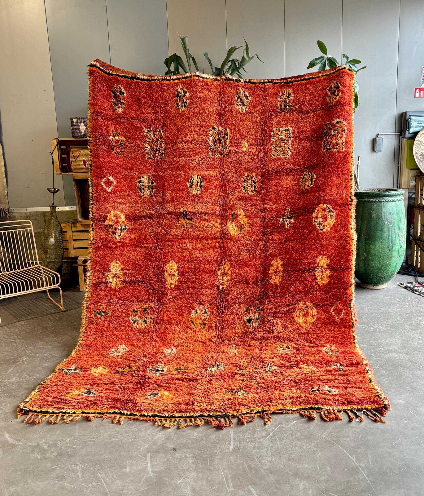 Mid Century Modern Orange Moroccan Rug 210x300 Cm – Red Wool Area Rug – Handmade Berber Carpet – Authentic Boujad Atlas Rug