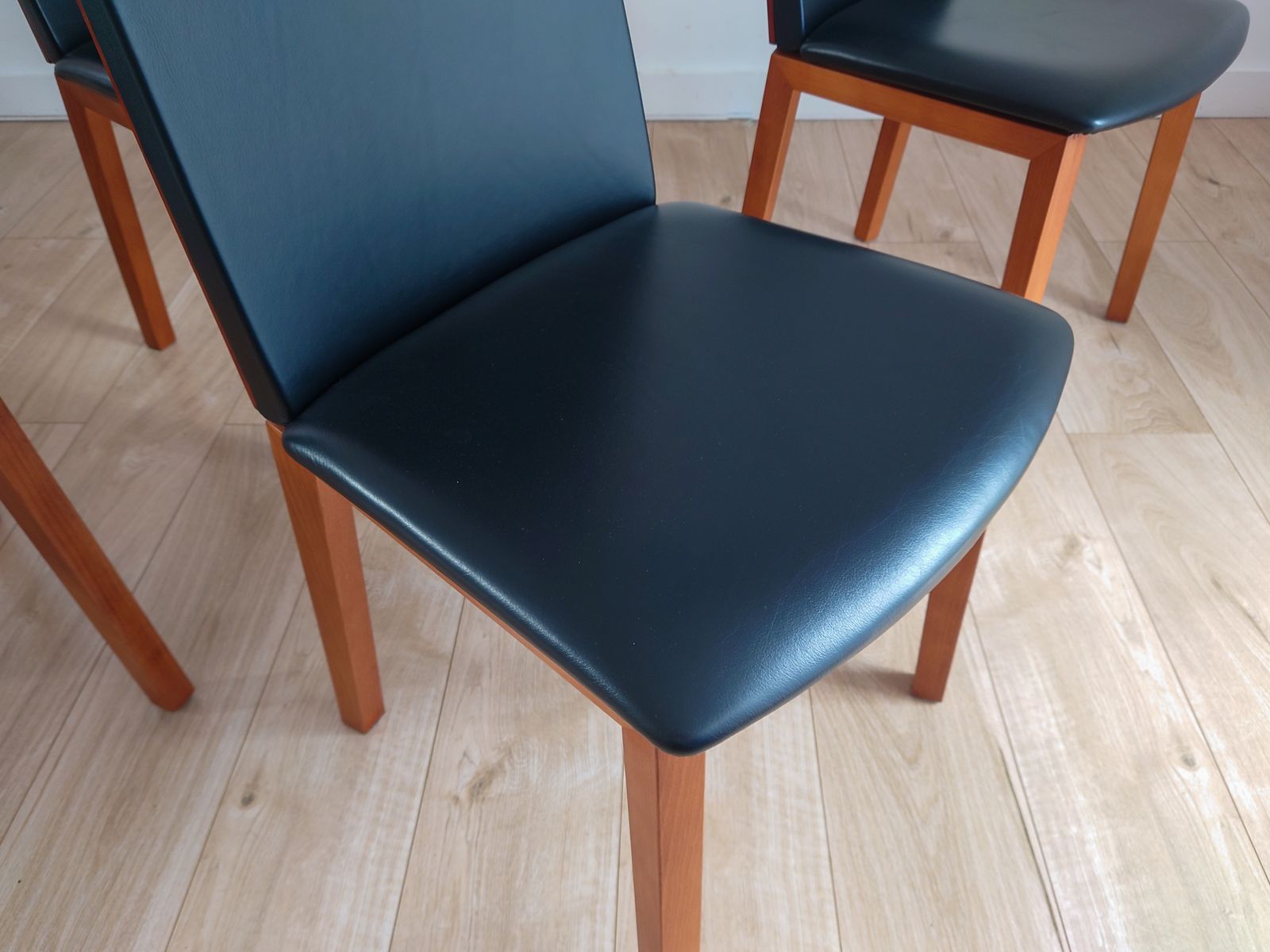 Per Hansbaek For Skovby Sm51 Danish Cherry Wood And Leather Dining Chairs photo for sale