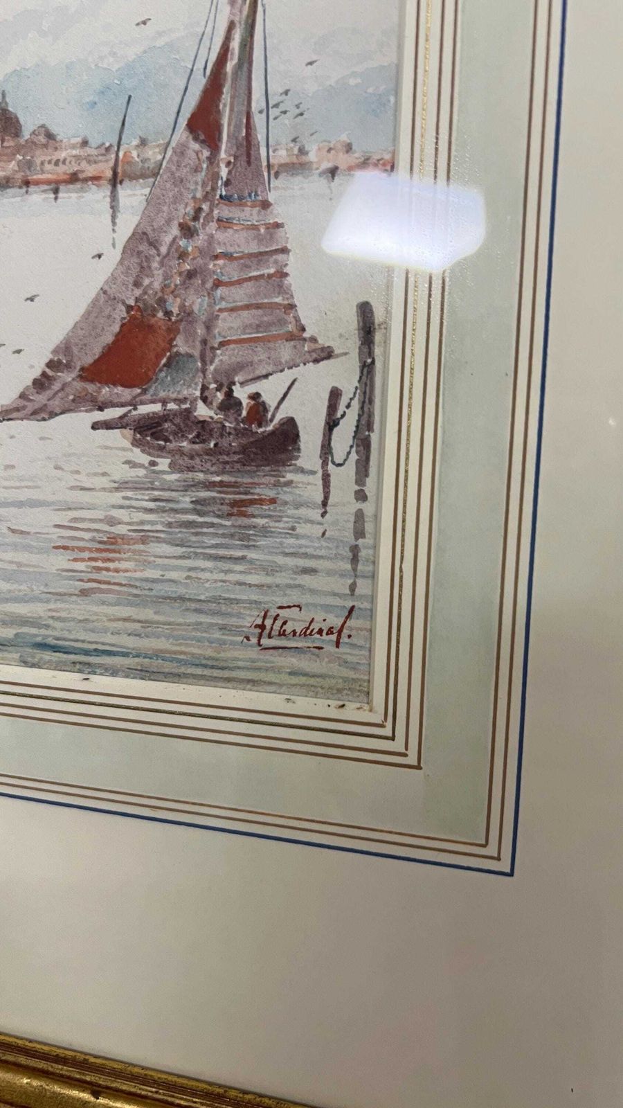 Pair Signed Original Watercolour Pictures Of Sailing Boats Coastal Scenes photo for sale