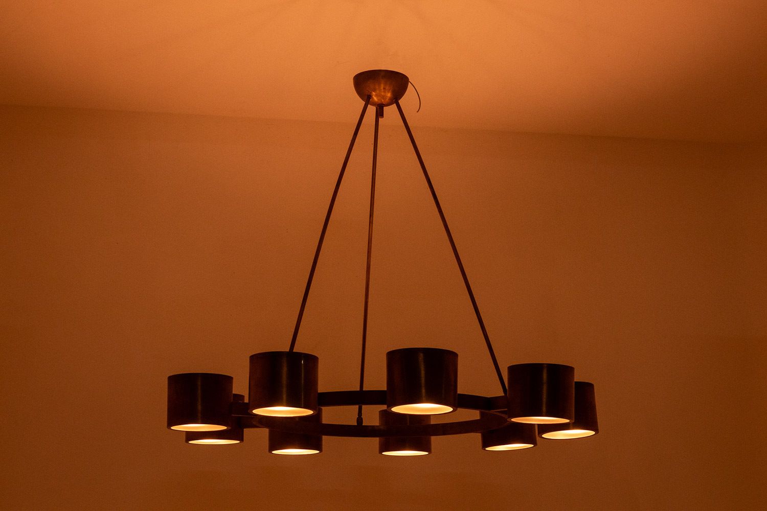 Circular Chandelier In Matte Golden Brass. Contemporary Italian Work. photo furniture