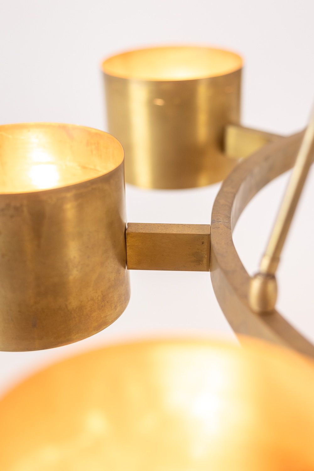 Circular Chandelier In Matte Golden Brass. Contemporary Italian Work. photo for sale