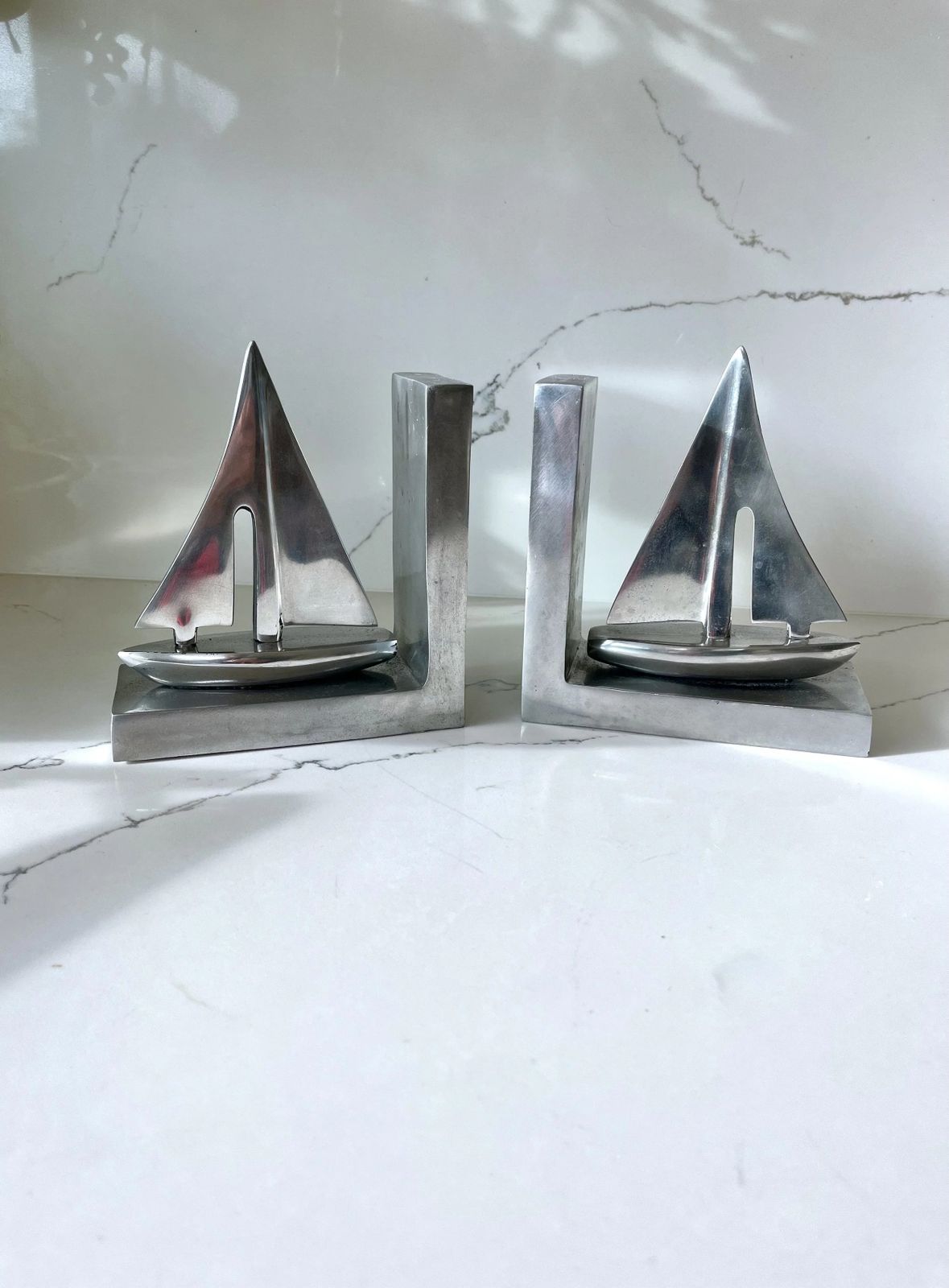 Pair Of Vintage Chrome Boat Bookends