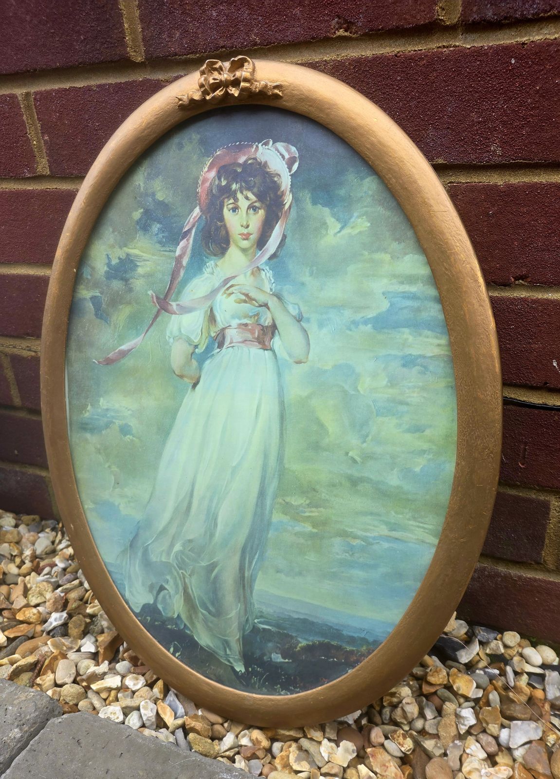 Oval Vintage Print Of 'Pinkie' By Thomas Lawrence In Gold Frame photo for sale