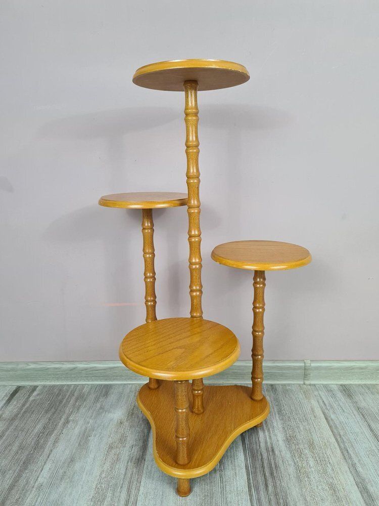 Wooden Standing Flower Stand, 1970s photo furniture