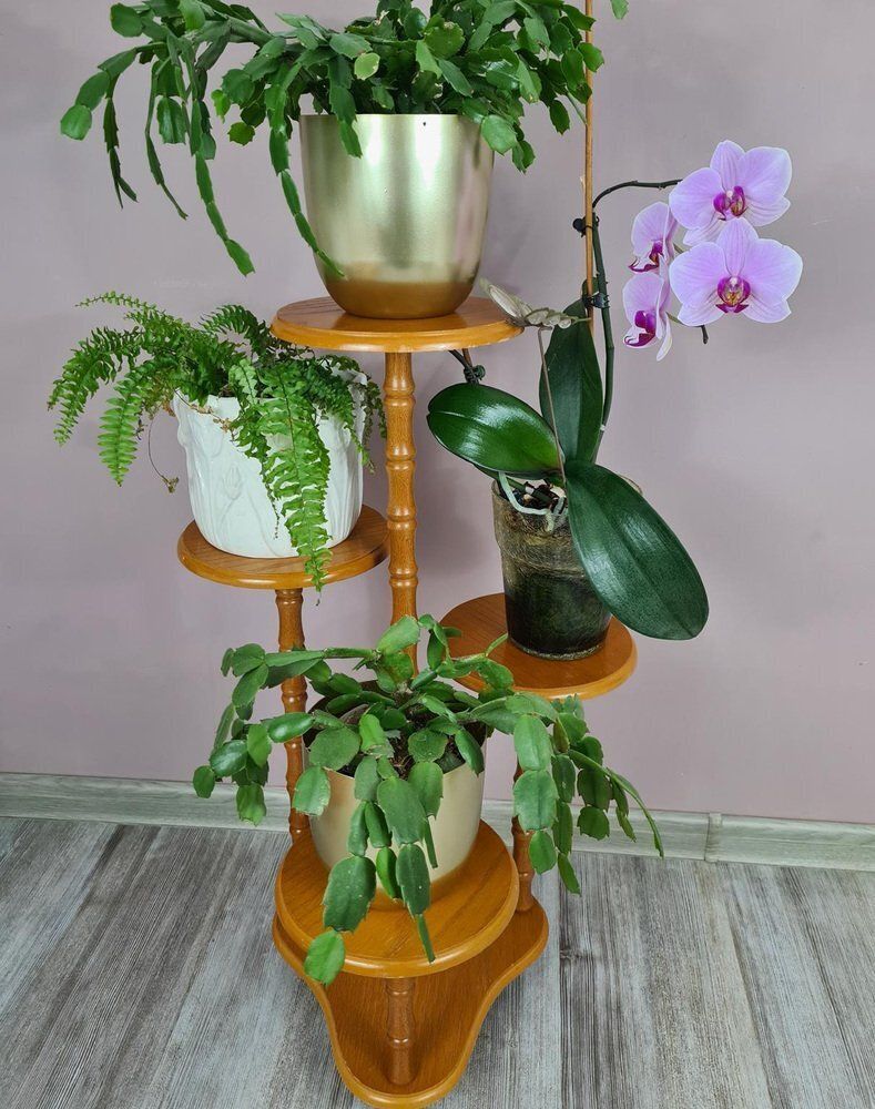 Wooden Standing Flower Stand, 1970s photo buy