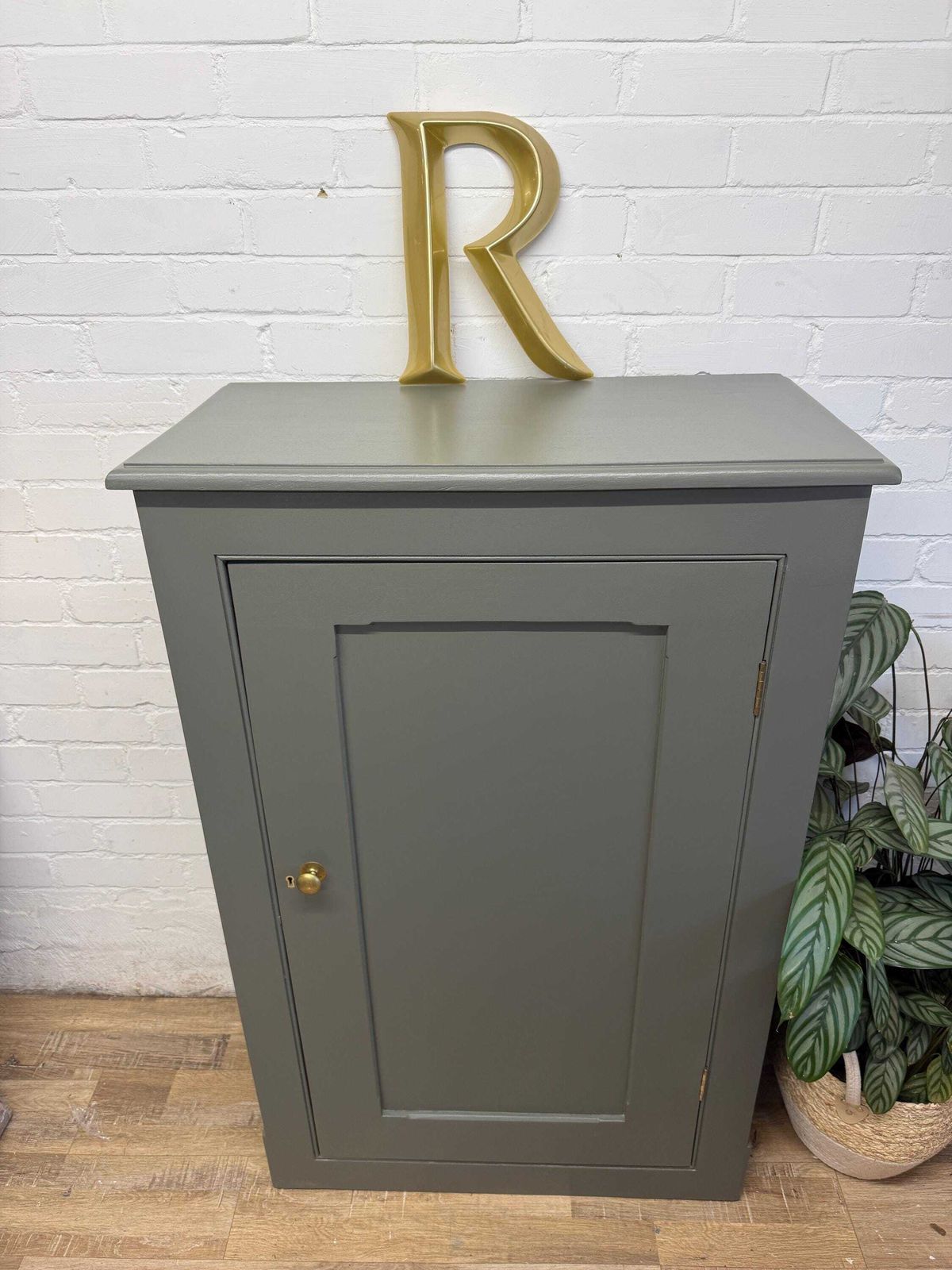 Vintage Painted Cupboard In Little Greene “Pompeian Ash” – Storage Cabinet photo furniture
