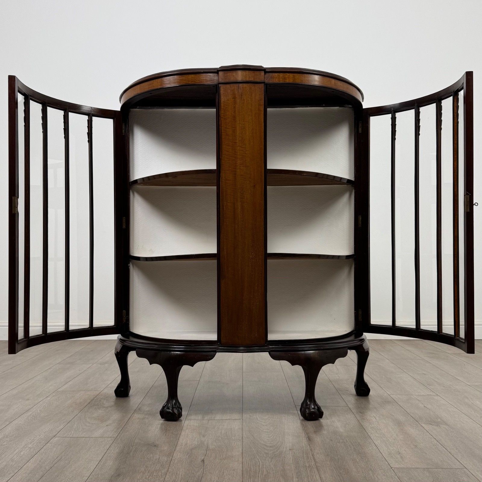 Antique 20th Century Bow Front Display Cabinet In Mahogany ( Af 5247 ) photo furniture