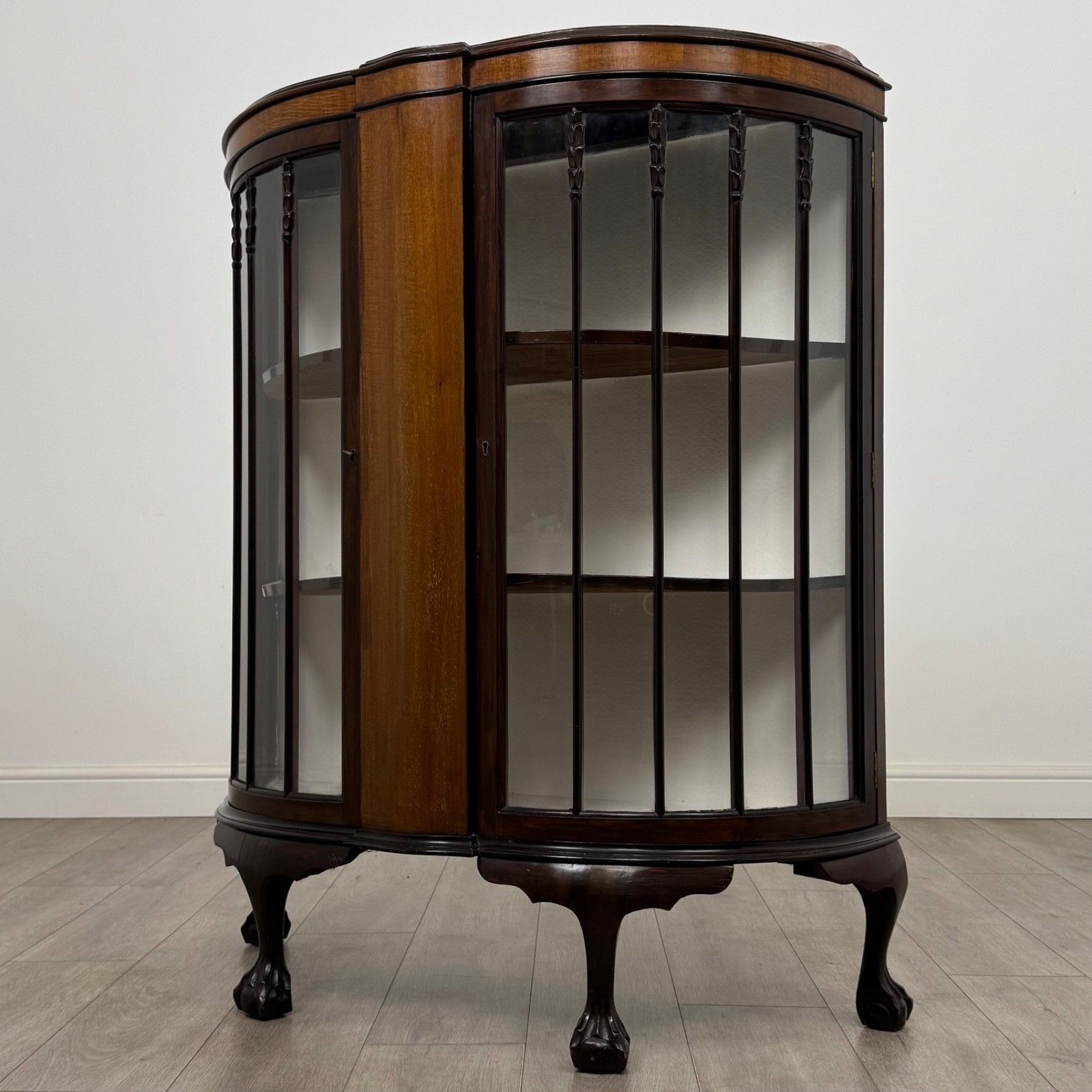 Antique 20th Century Bow Front Display Cabinet In Mahogany ( Af 5247 ) photo for sale