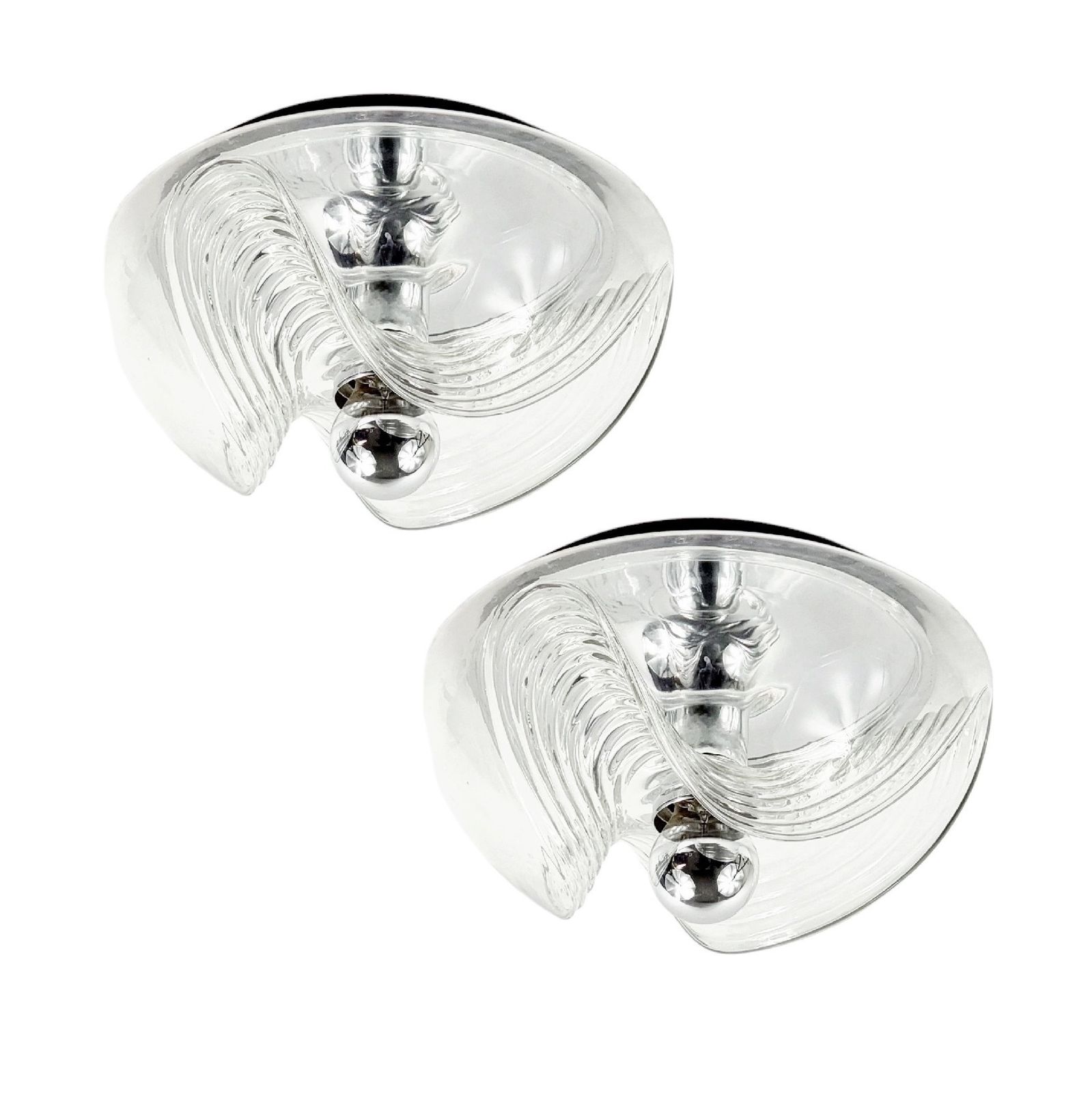 1 Van 2 Grote Mid Century Modern Space Age 'Wave' Glazen Plafondlampen Van Koch & Lowy Voor Peill & Putzler, Duitsland, Jaren 1970