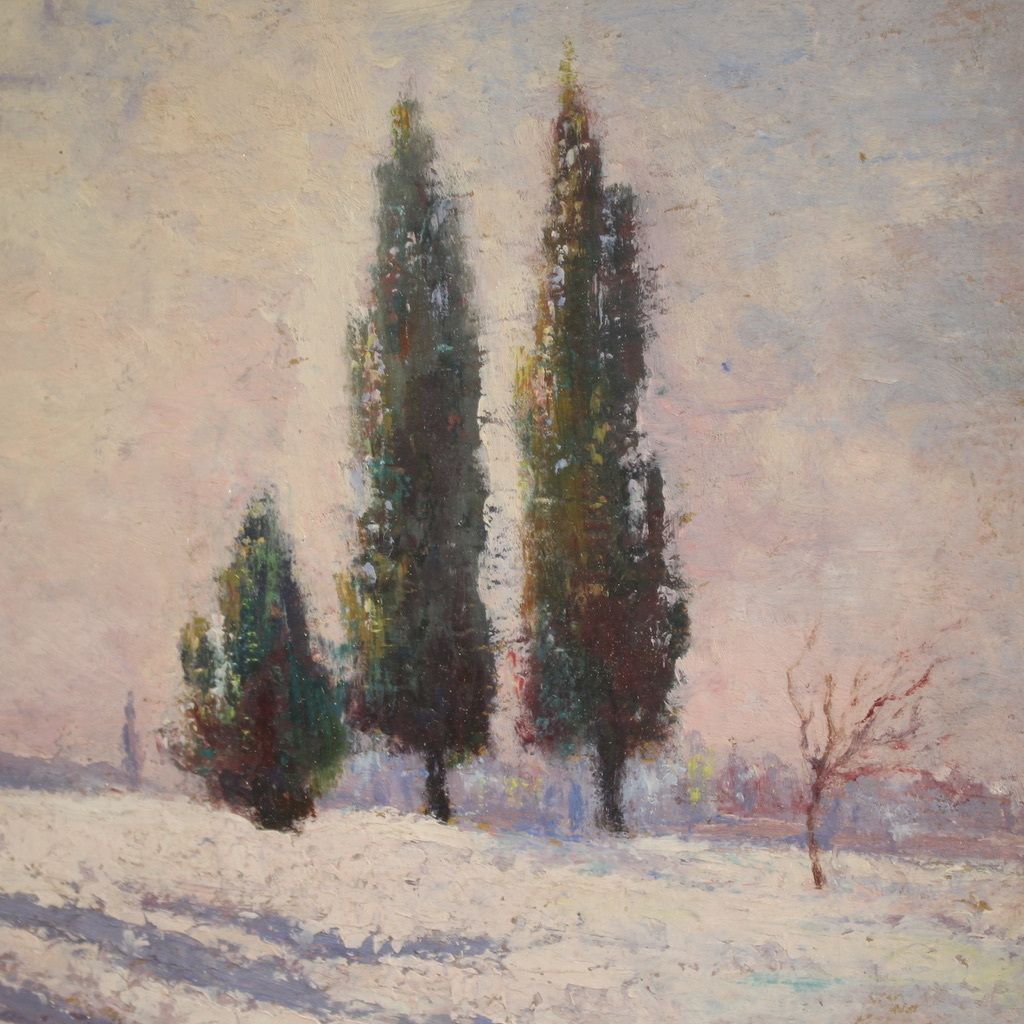 Italian Snowy Landscape Painting Signed And Dated 1932 photo vinterior