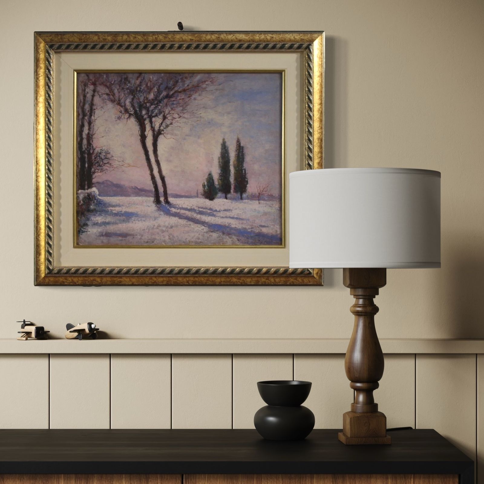 photo vinterior Italian Snowy Landscape Painting Signed And Dated 1932