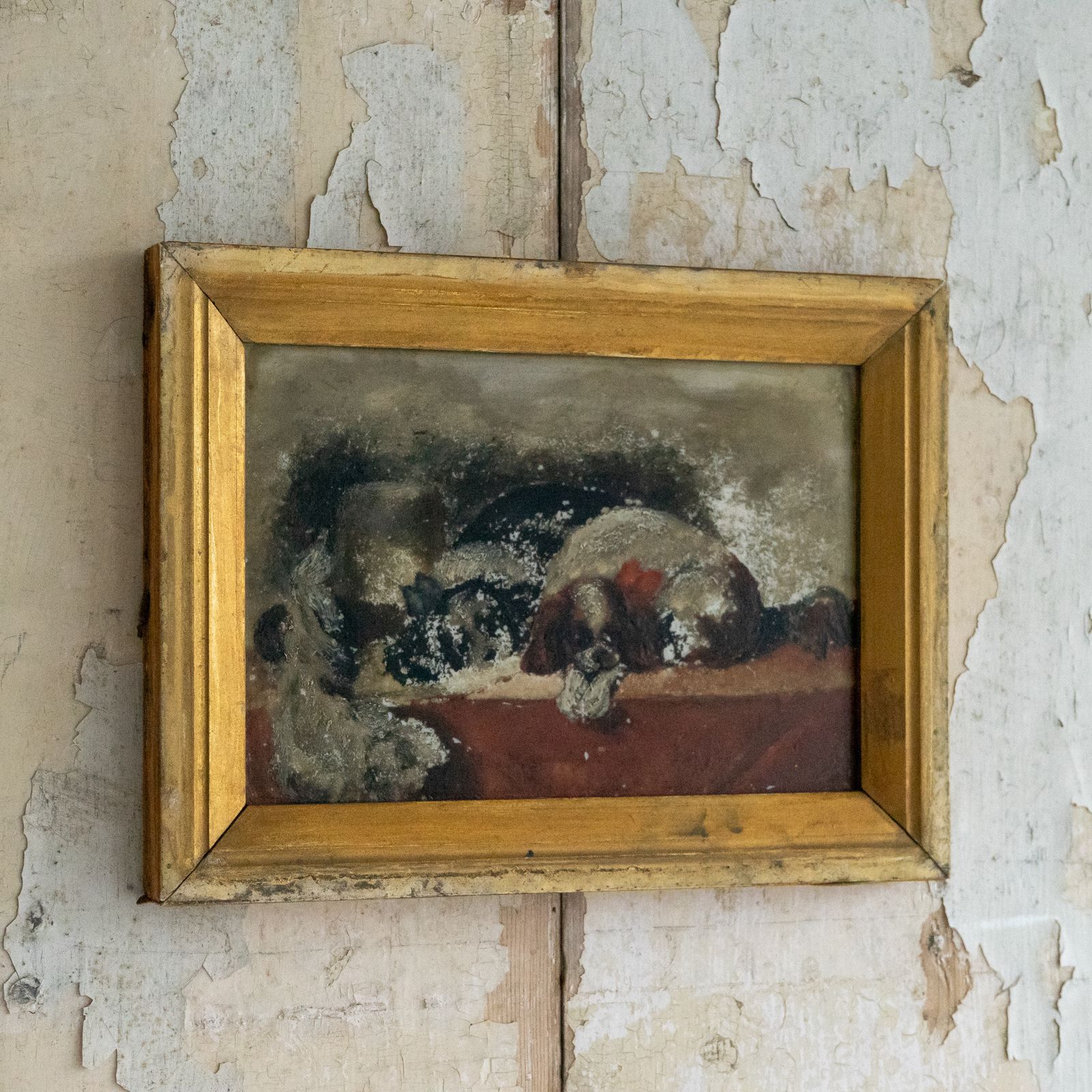 Gorgeous Oil On Glass Painting Of Dogs photo furniture