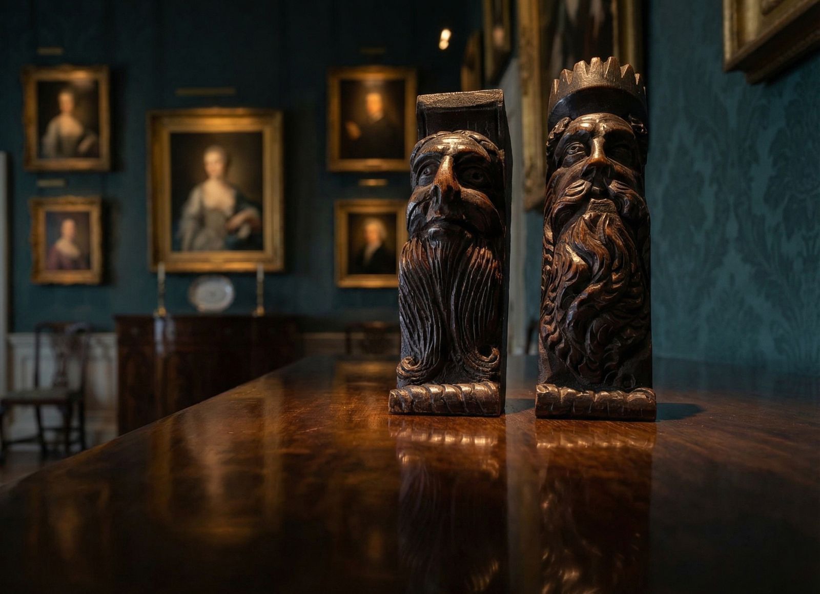 Heart Warming 17th Century Carved Oak Face Corbels C. 1670 photo buy