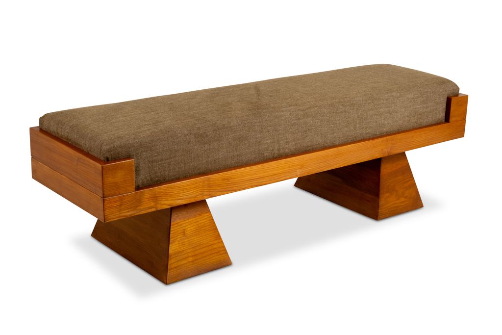 Bench In Ash Wood And Green Mohair Velvet. Contemporary photo furniture