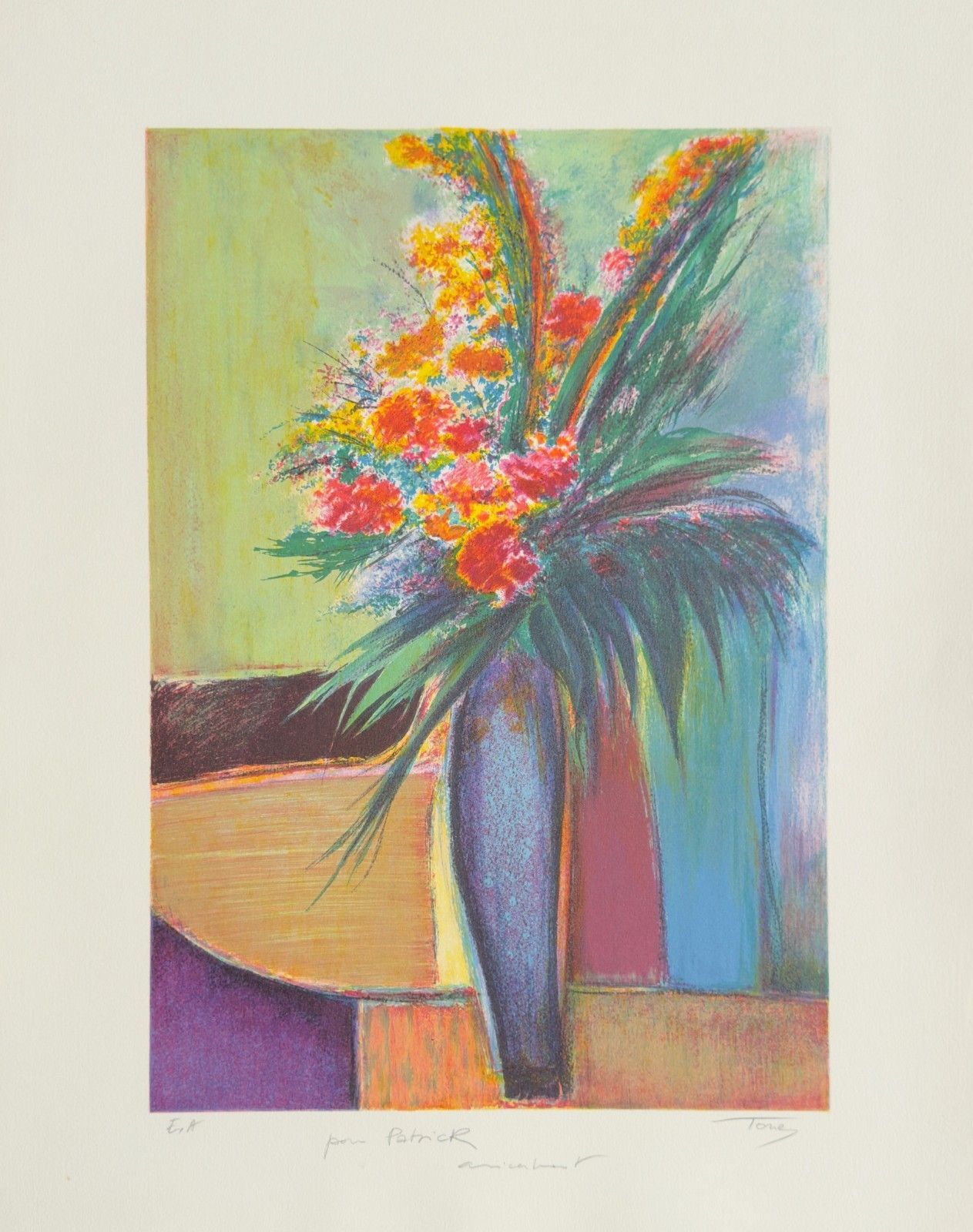 Torres Bouquet Of Flowers In A Blue Vase Signed Lithograph Numbered Art