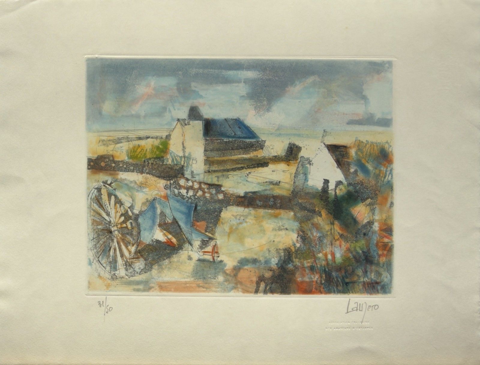Albert Lauzero Signed Numbered Etching Engraving Landscape Of Brittany Marine Art
