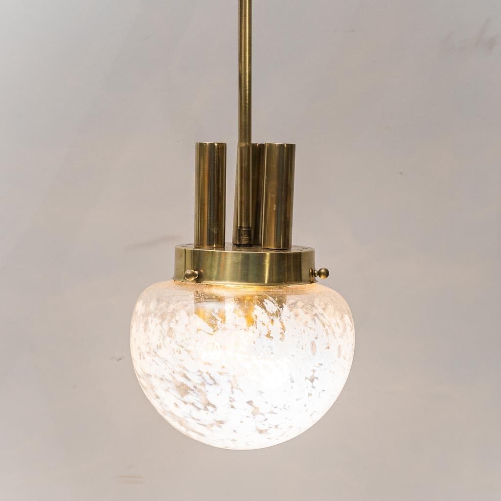 Vintage Brass And Blown Glass Pendant Lamp – 1960s Design Chandelier photo for sale