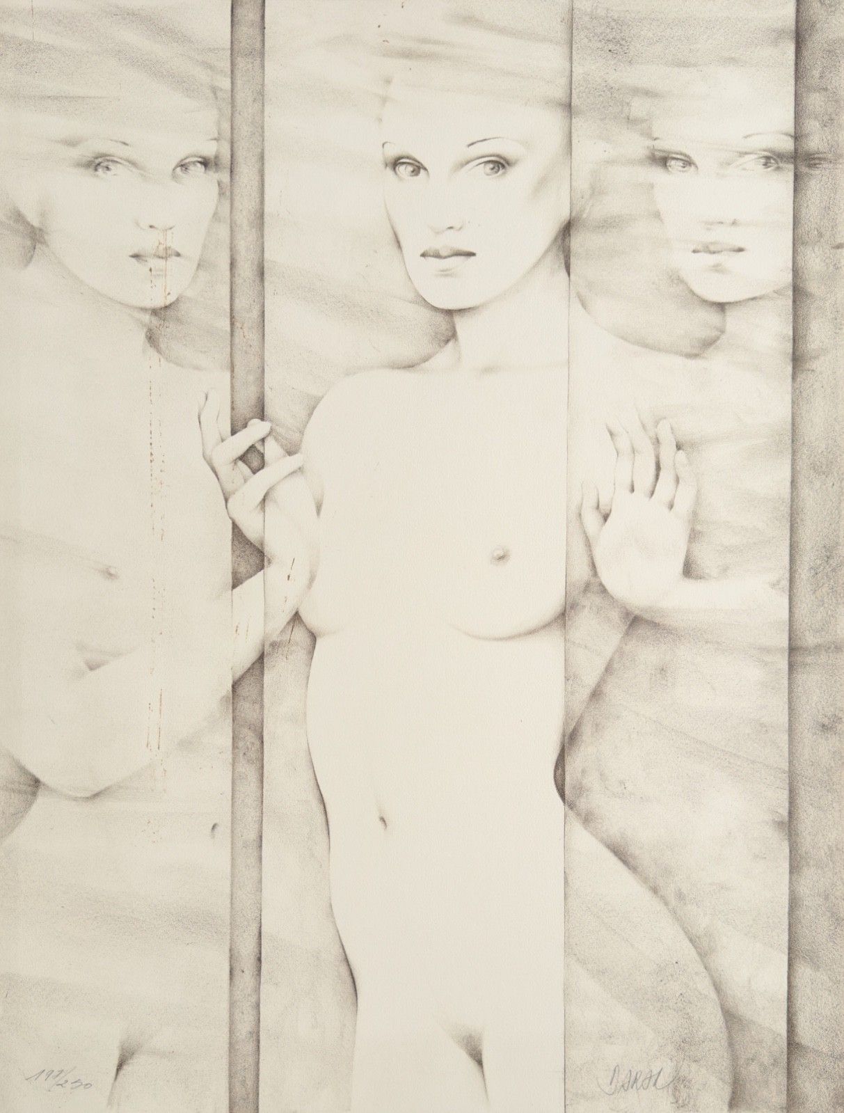 Gérard Daran Signed Lithograph Numbered Mirror Nude Erotica Nude Art