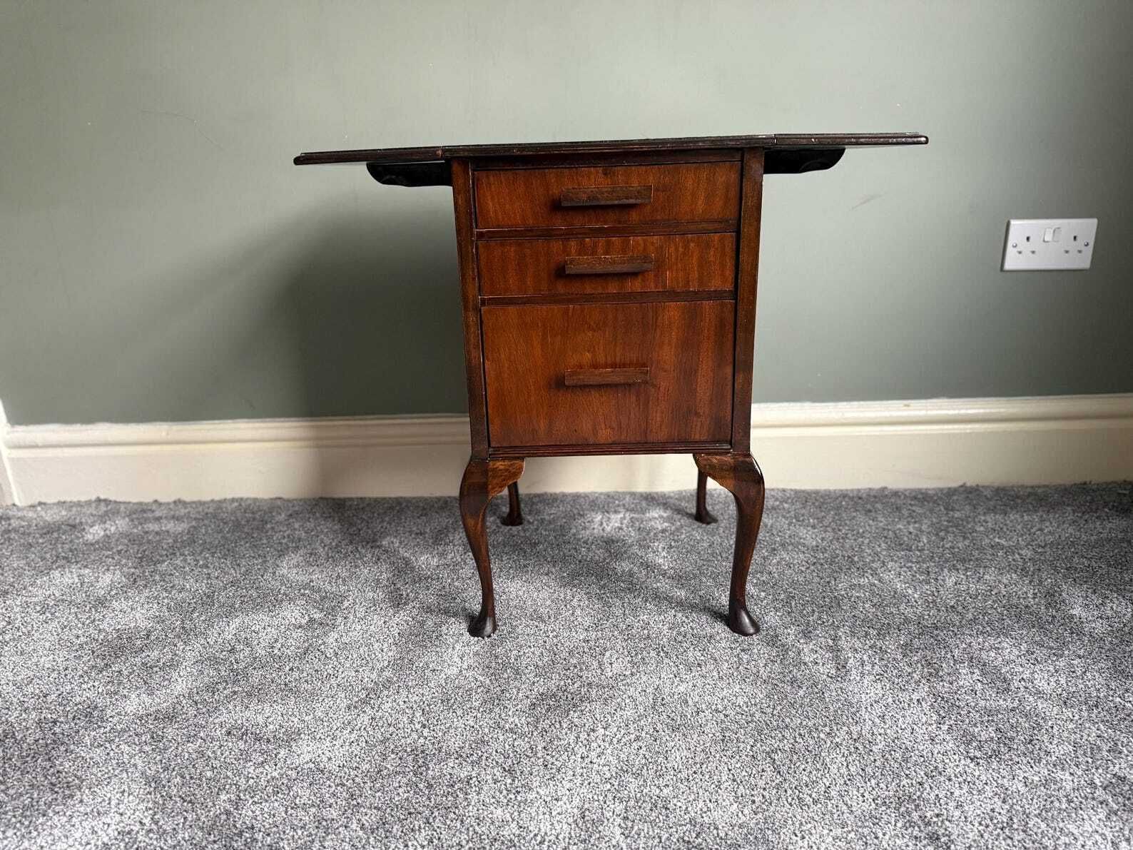 Vintage Solid Oak Folding Drop Leaf Table Antique Bedside Table Drop Leaf Occasional Side Table photo furniture