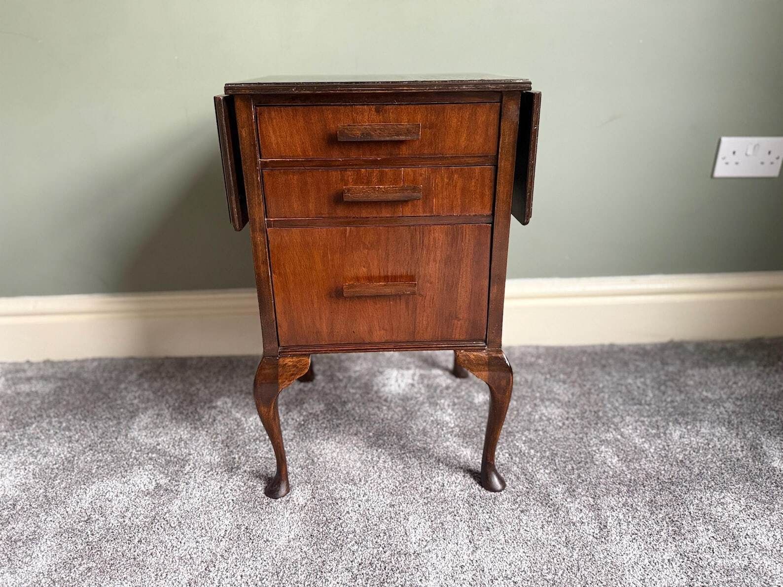Vintage Solid Oak Folding Drop Leaf Table Antique Bedside Table Drop Leaf Occasional Side Table photo buy