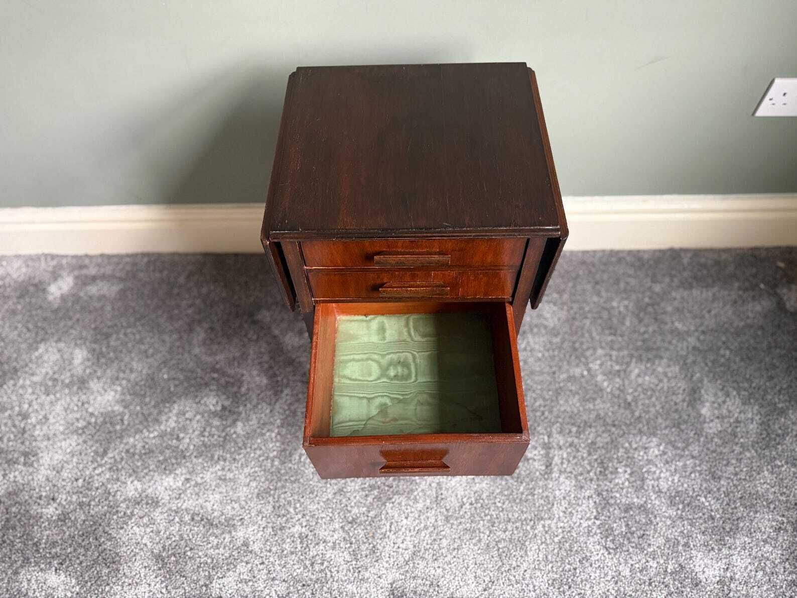 Vintage Solid Oak Folding Drop Leaf Table Antique Bedside Table Drop Leaf Occasional Side Table photo vintage
