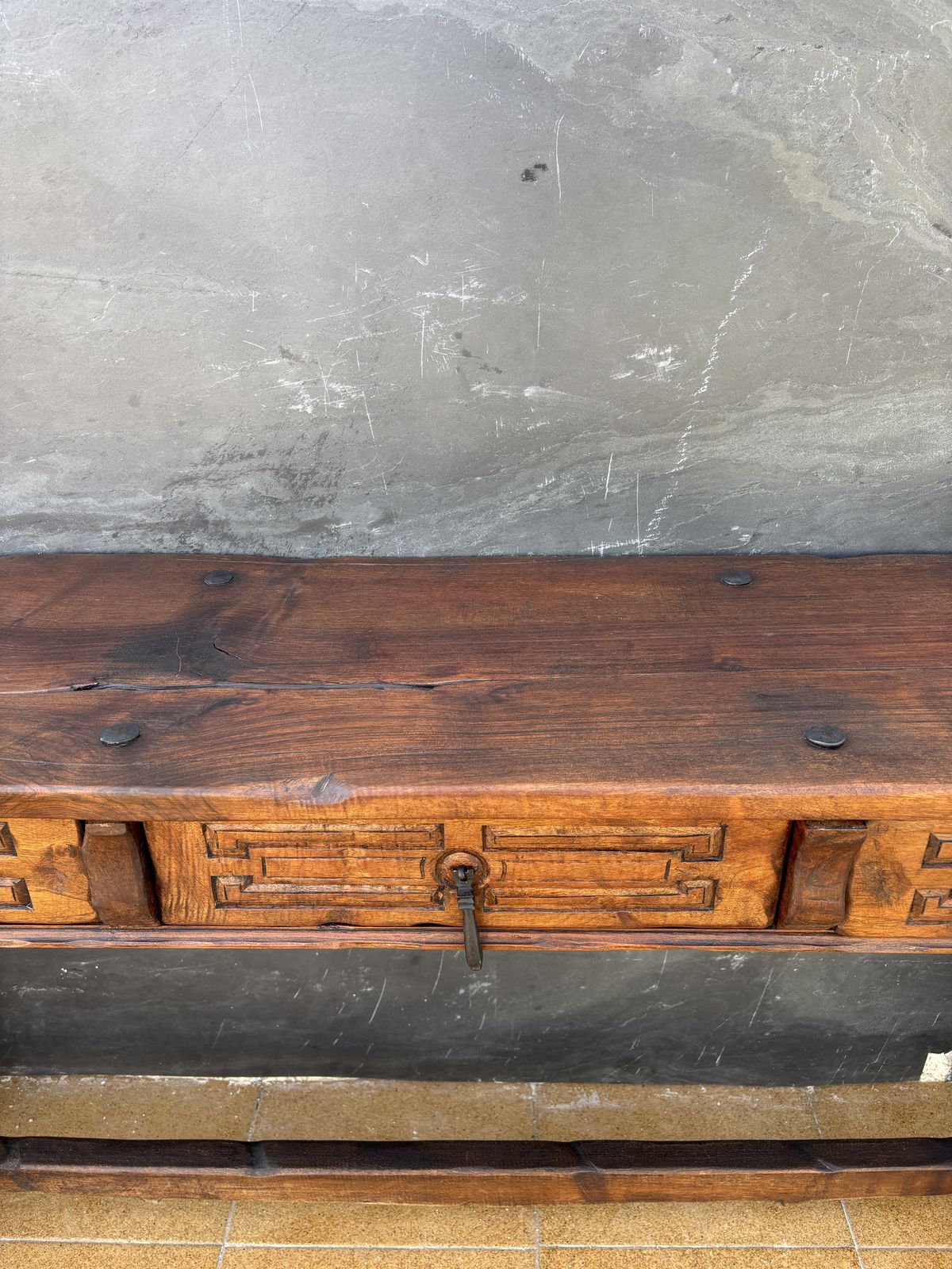 photo buy Spanish Renaissance Revival Three Drawer Console Table, Early 20th Century