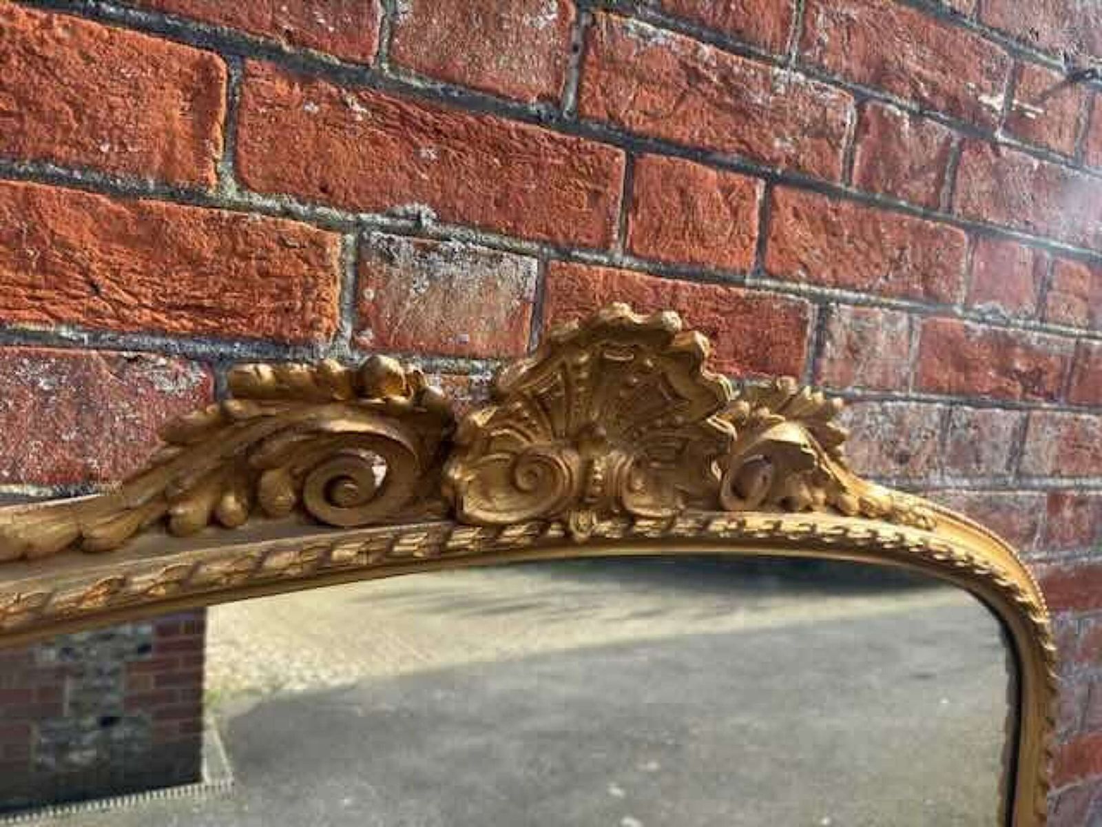 An Exceptional Large Antique English 19th C Arched Top Gilt Rope Twist Overmantle Mirror. photo furniture