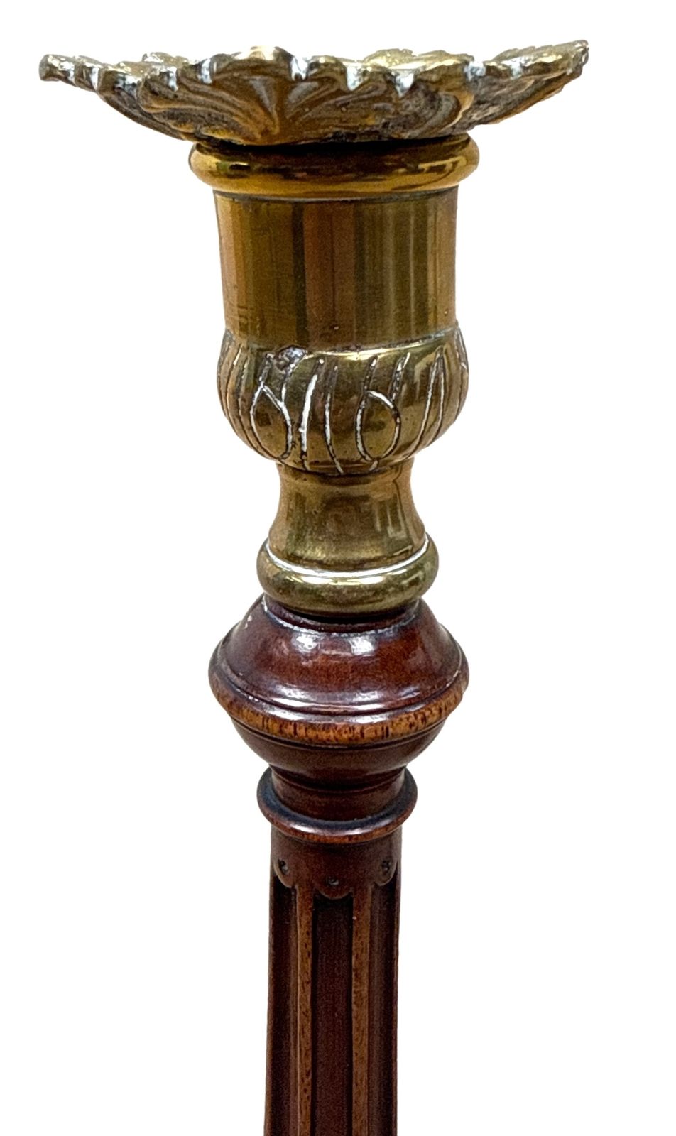 18th Century Mahogany & Brass Candlesticks (England, Circa 1760) photo for sale