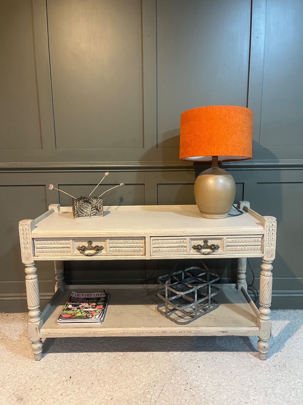 Antique Console Table Painted Pale Grey Two Tier /Record Player Stand/Tv Stand photo furniture