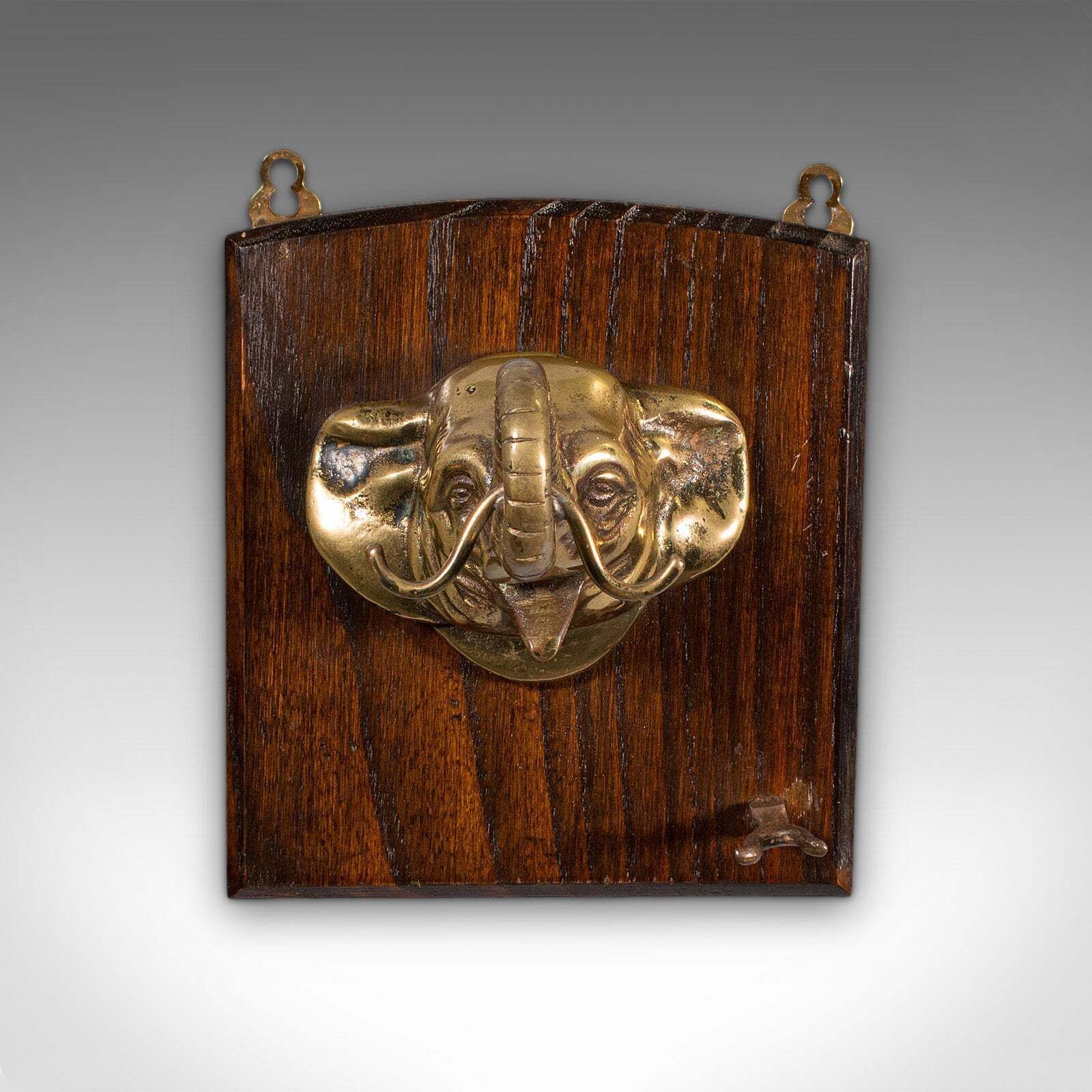 Antique Elephant's Head Gong, English, Brass, Mounted Dinner Chime, Victorian photo for sale