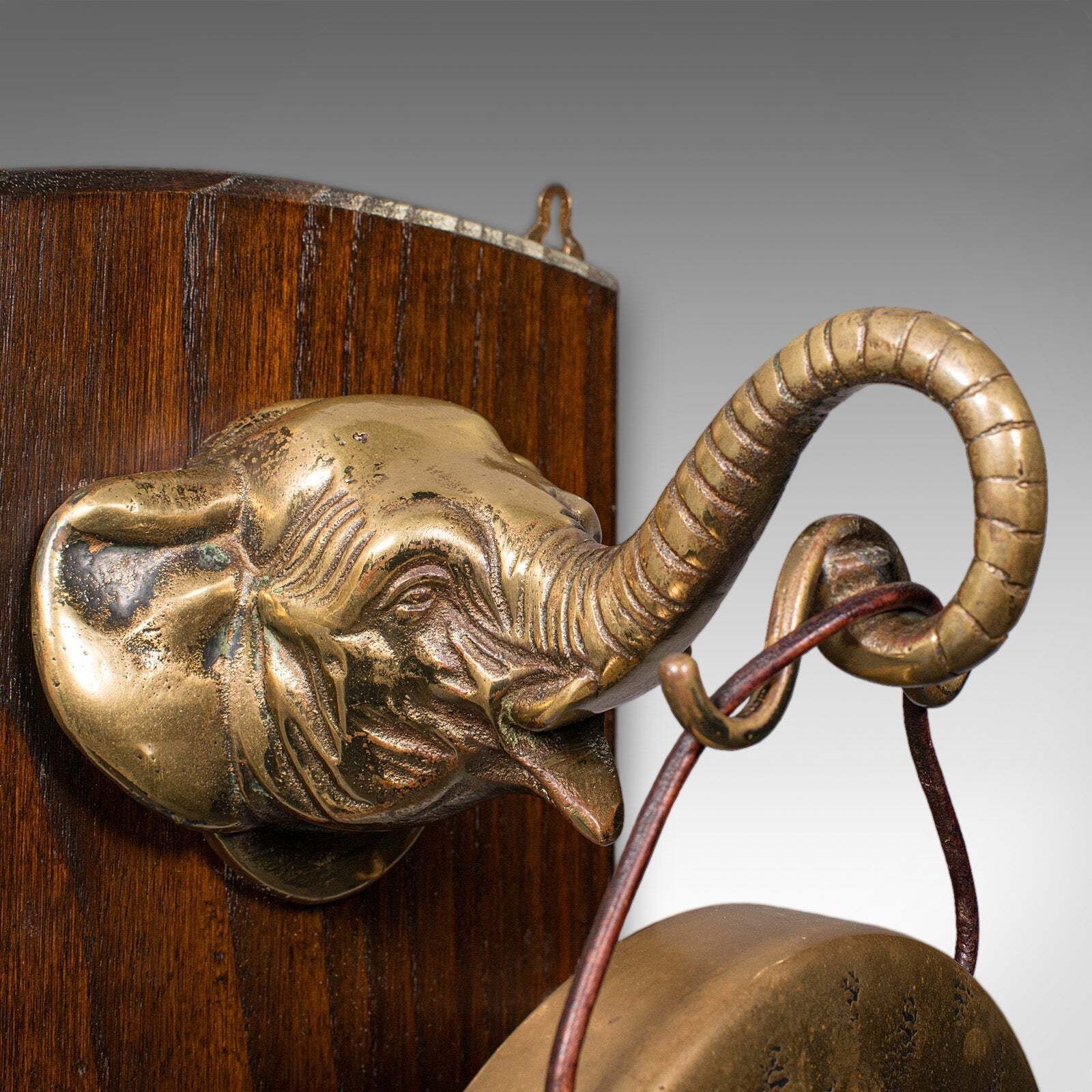 Antique Elephant's Head Gong, English, Brass, Mounted Dinner Chime, Victorian photo buy