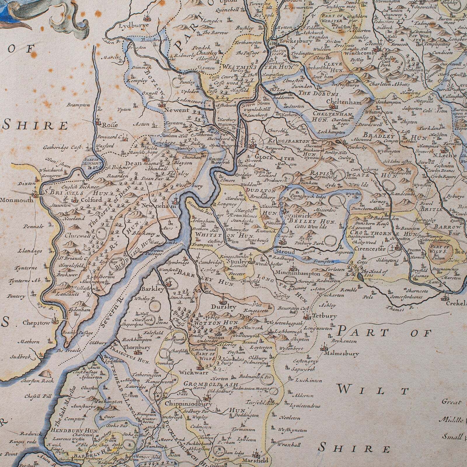 Antique Framed Gloucestershire Map, English Atlas Engraving, Cartography, C.1700 photo vintage