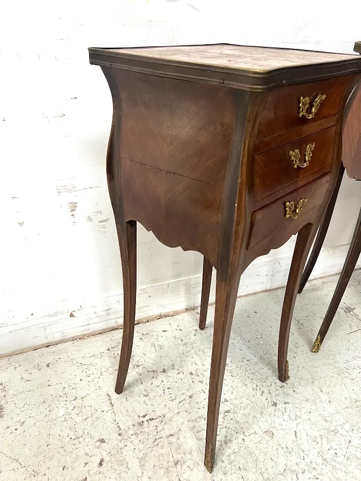 580.0 Pair Of Louis XV Style Inlaid Small Dressers Marble Top 20th Century photo